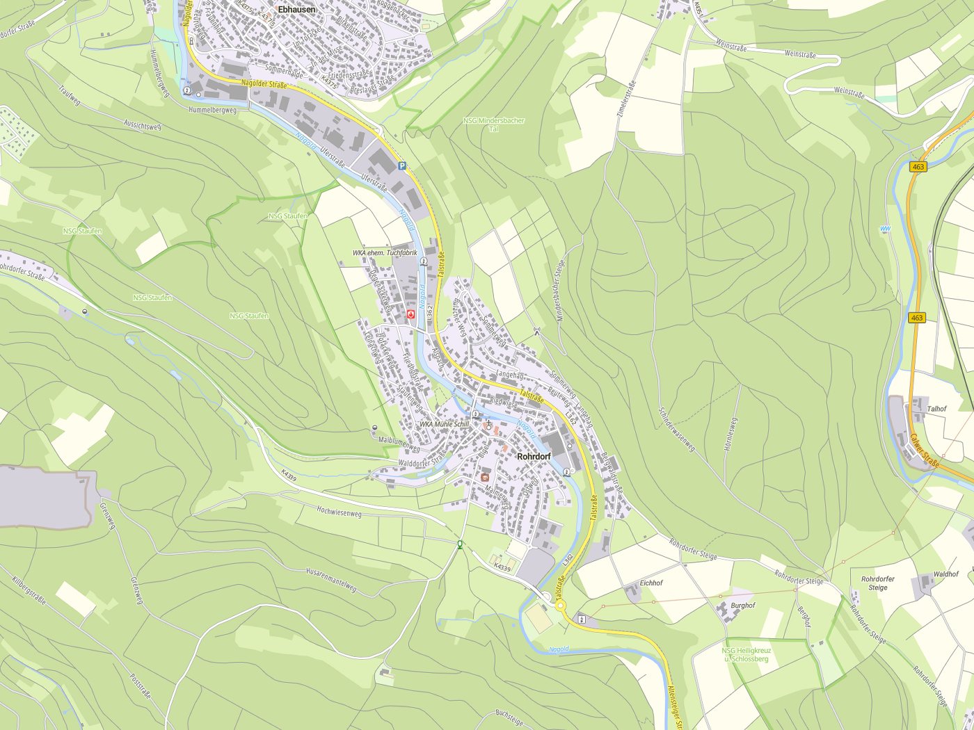 Kartenausschnitt Rohrdorf mit Gewässern