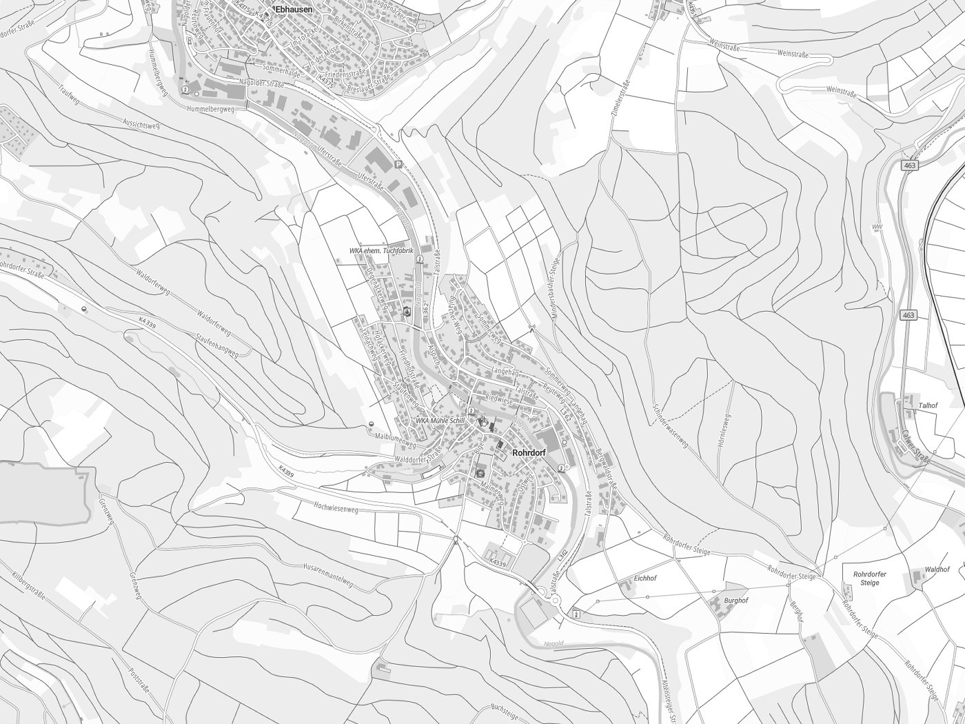 Kartenausschnitt Rohrdorf mit Gewässern