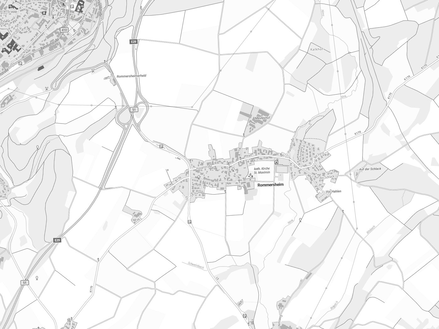 Kartenausschnitt Rommersheim mit Gewässern