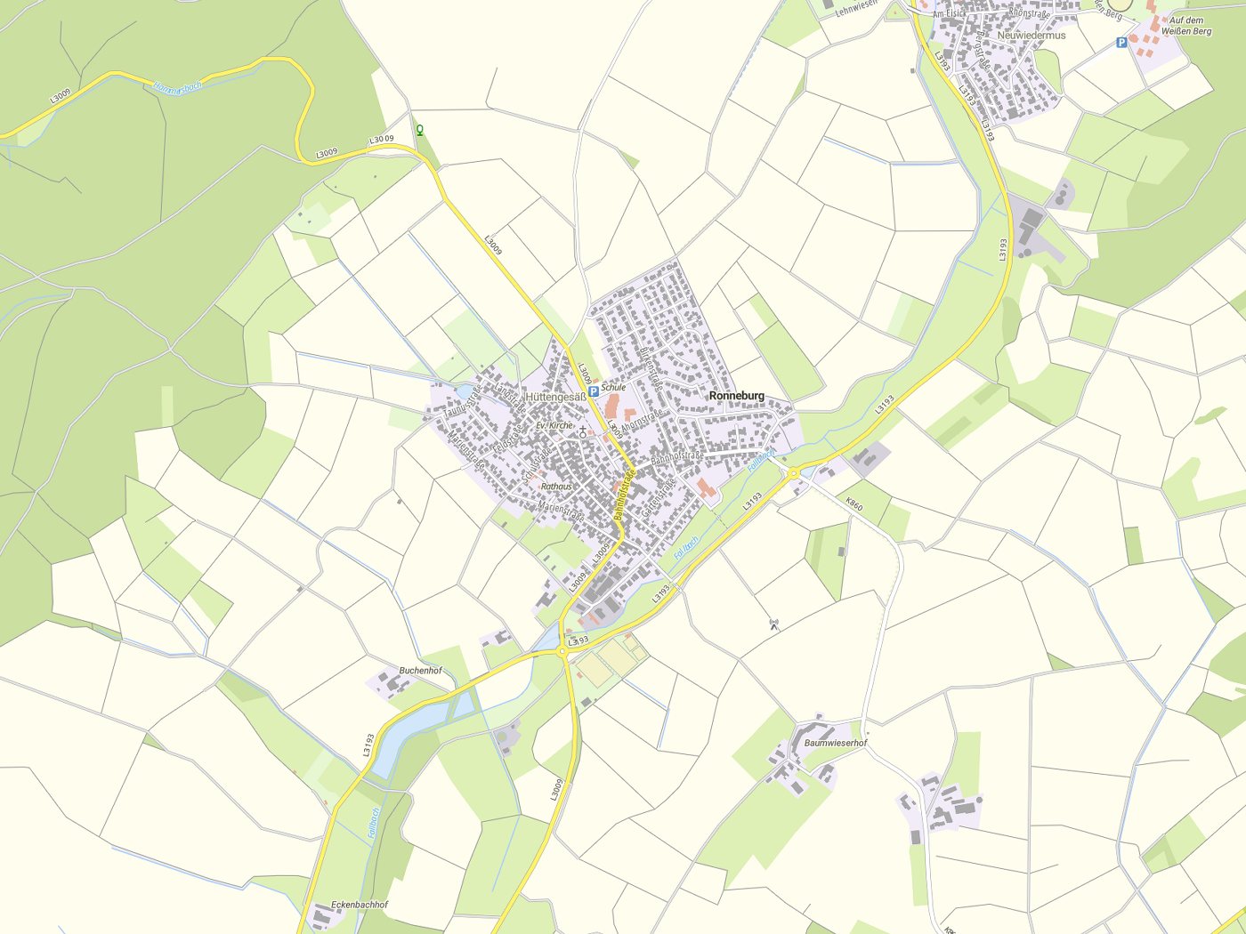 Kartenausschnitt Ronneburg mit Gewässern