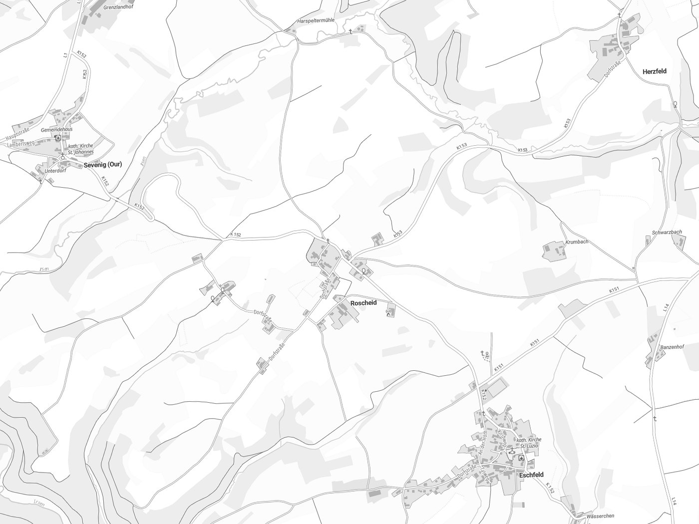 Kartenausschnitt Roscheid mit Gewässern