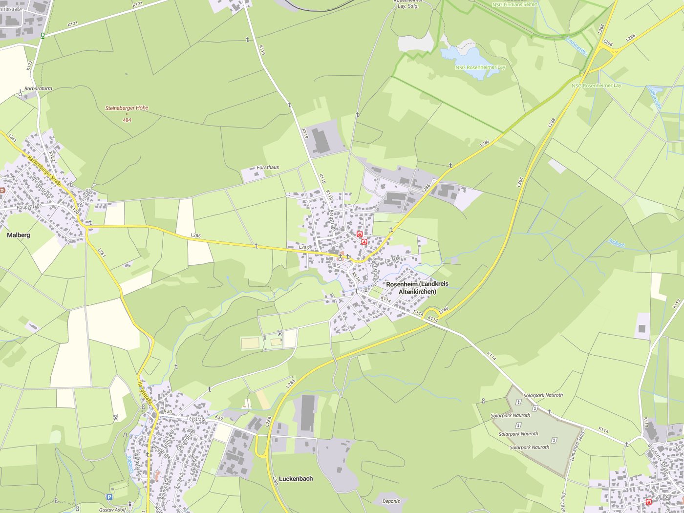 Kartenausschnitt Rosenheim (Landkreis Altenkirchen) mit Gewässern