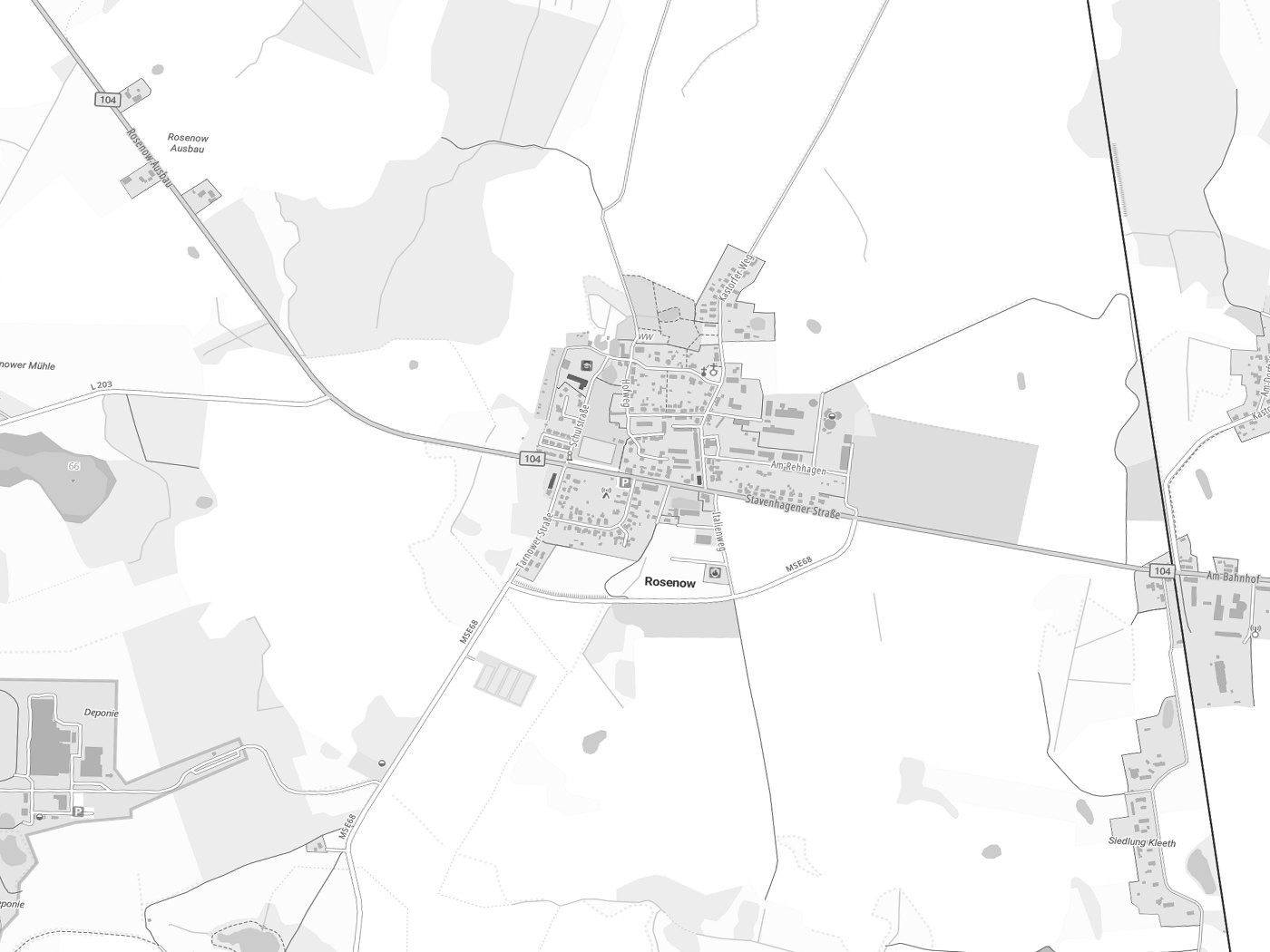 Kartenausschnitt Rosenow mit Gewässern