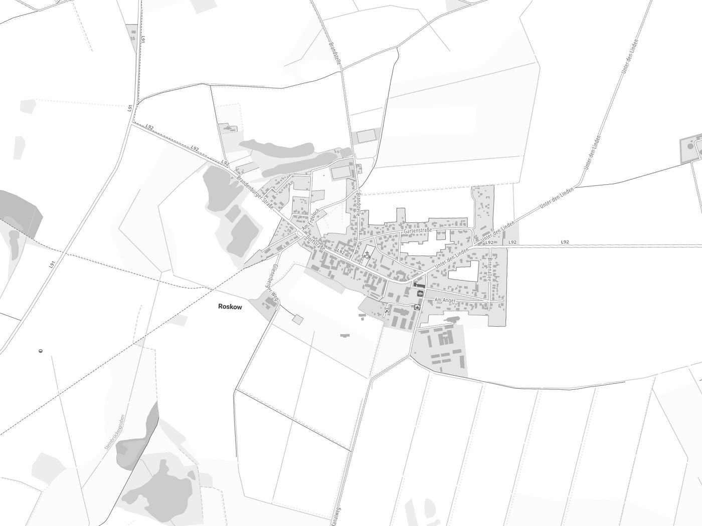 Kartenausschnitt Roskow mit Gewässern