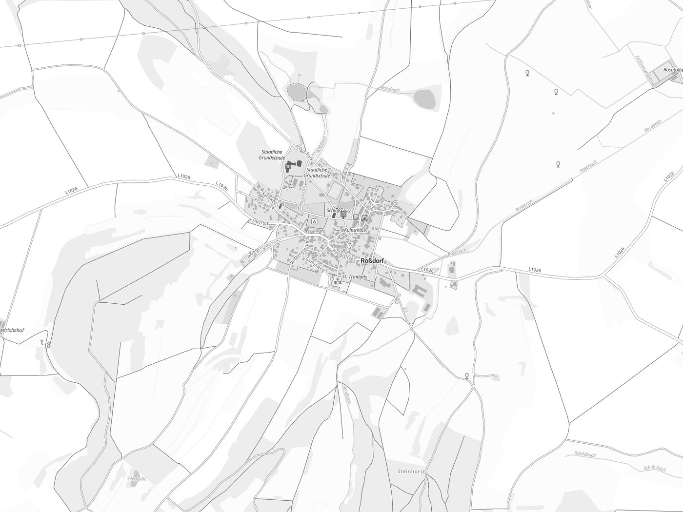 Kartenausschnitt Roßdorf mit Gewässern
