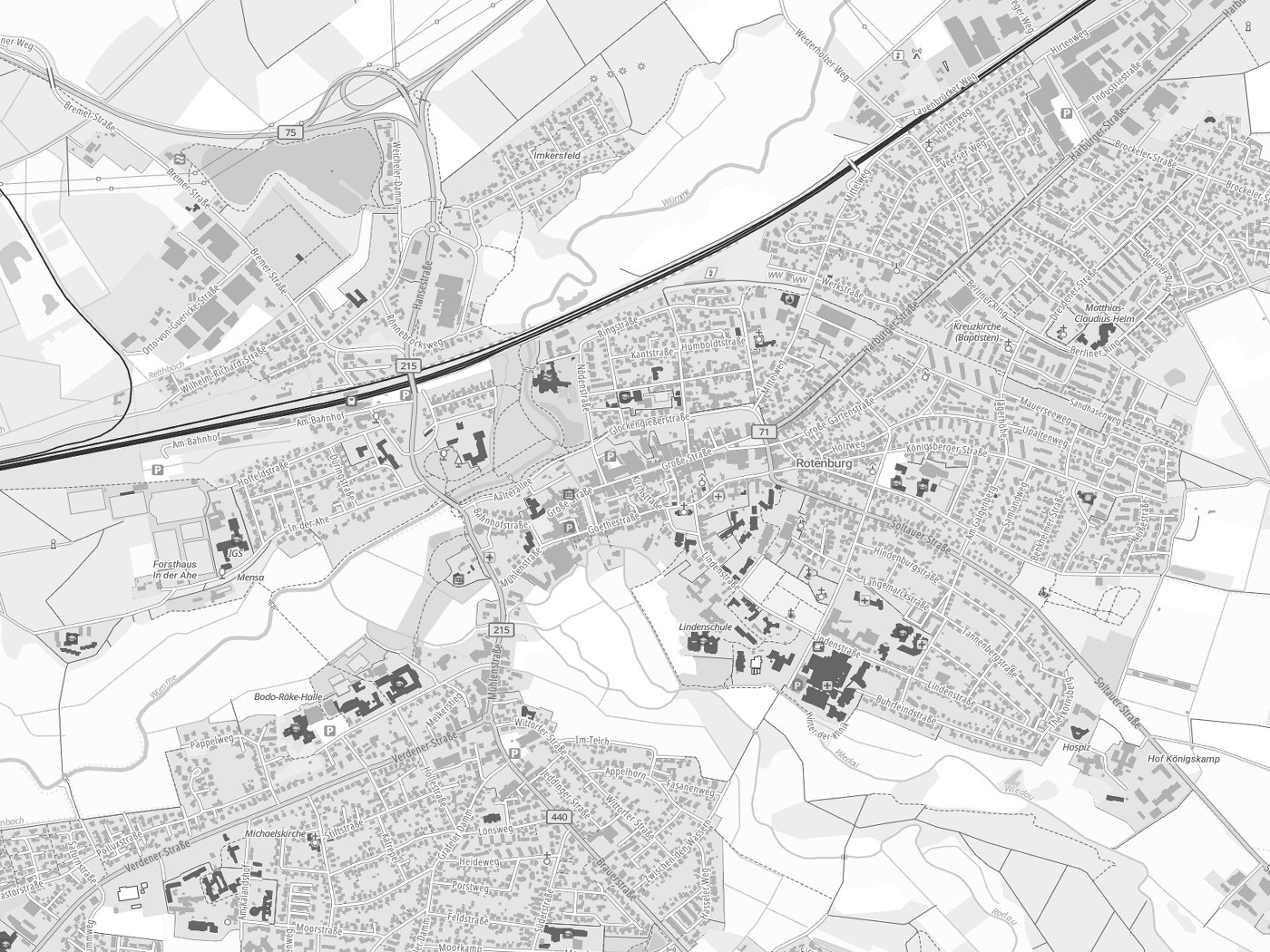 Kartenausschnitt Rotenburg mit Gewässern