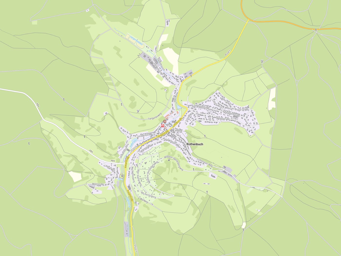 Kartenausschnitt Rothenbuch mit Gewässern
