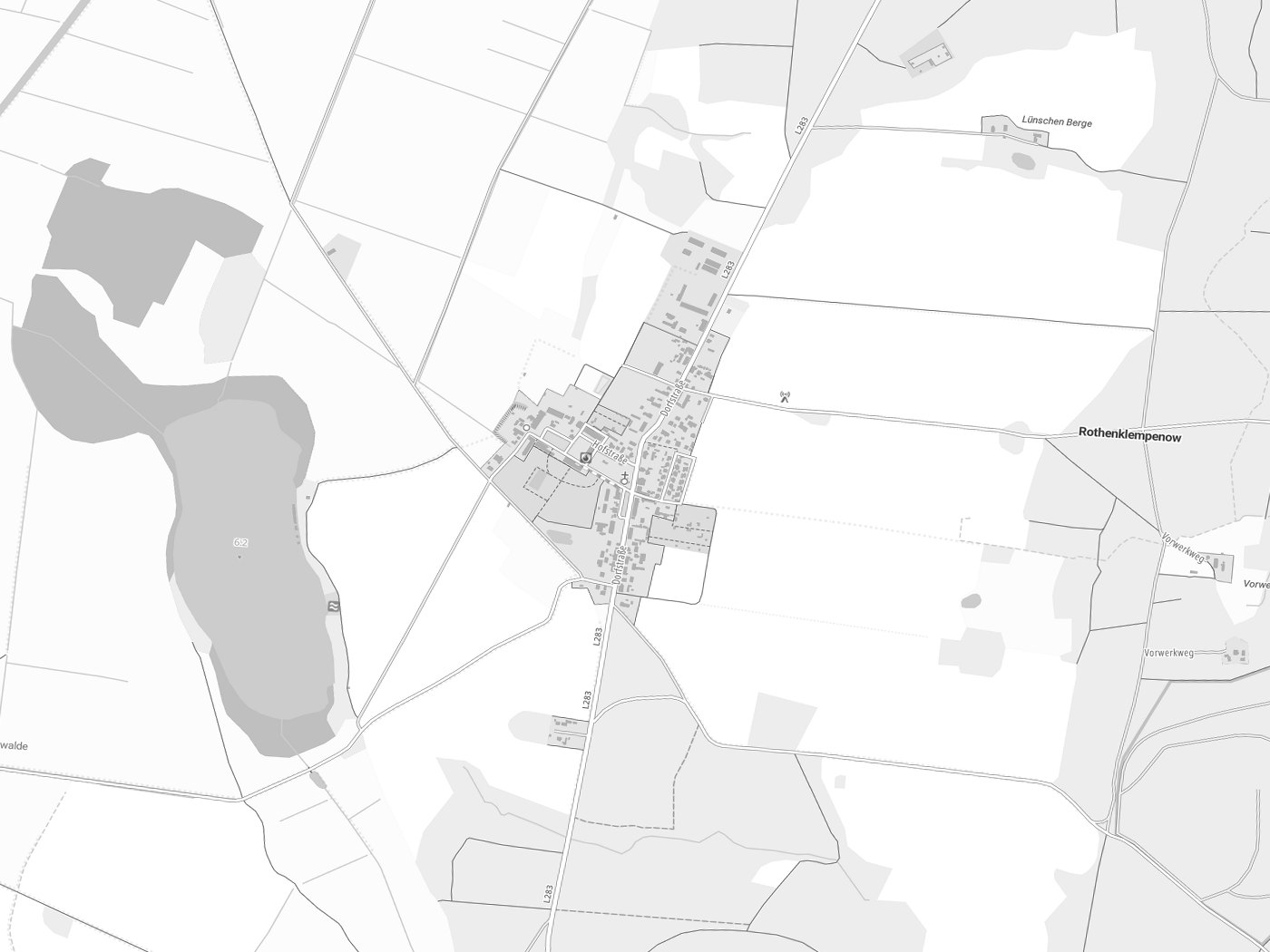 Kartenausschnitt Rothenklempenow mit Gewässern