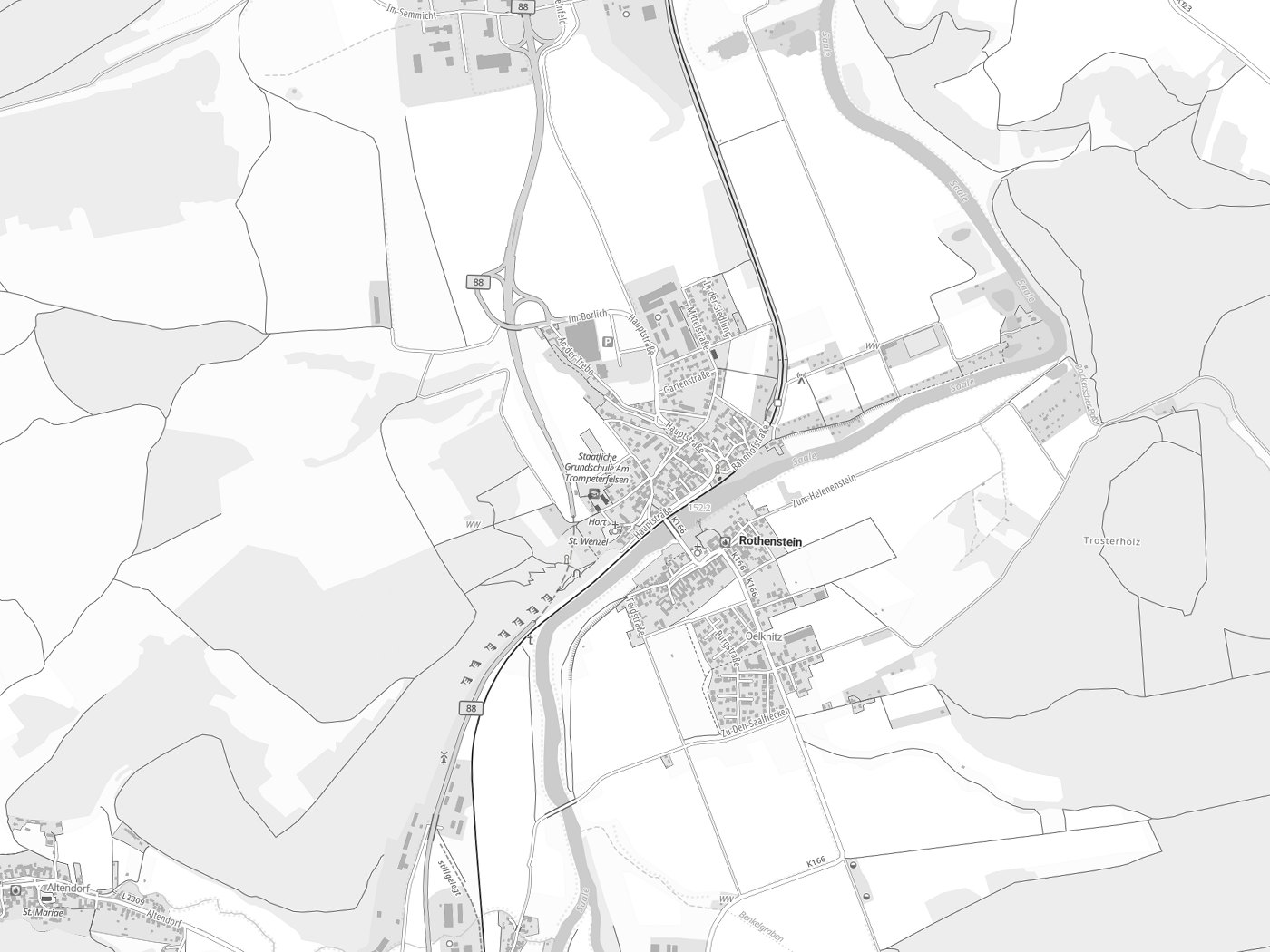 Kartenausschnitt Rothenstein mit Gewässern