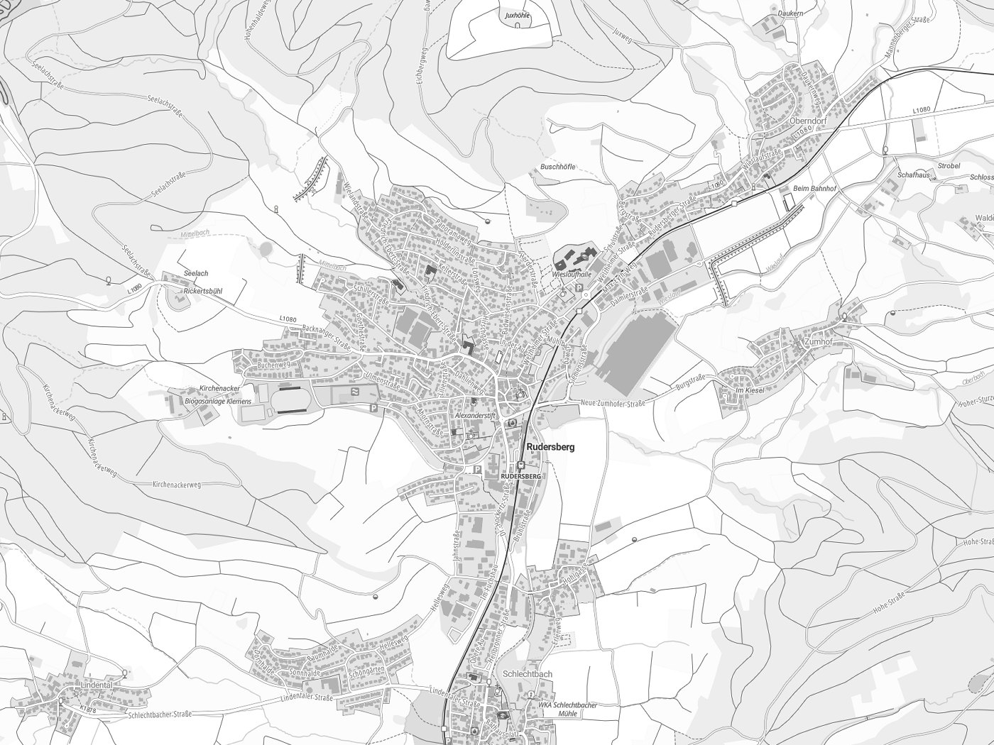 Kartenausschnitt Rudersberg mit Gewässern