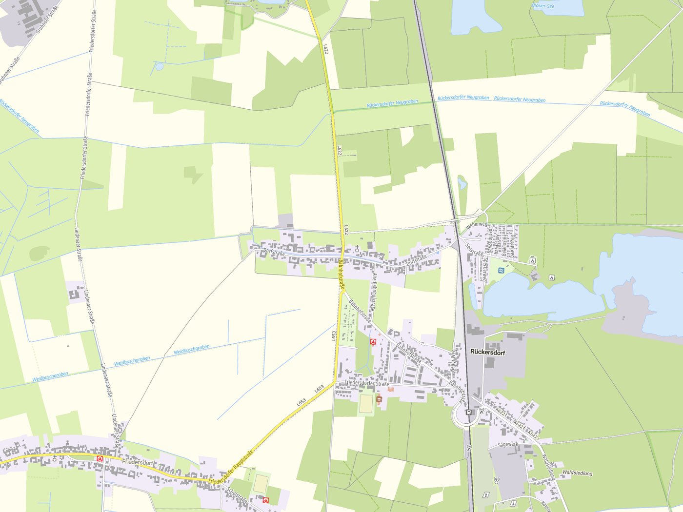 Kartenausschnitt Rückersdorf mit Gewässern