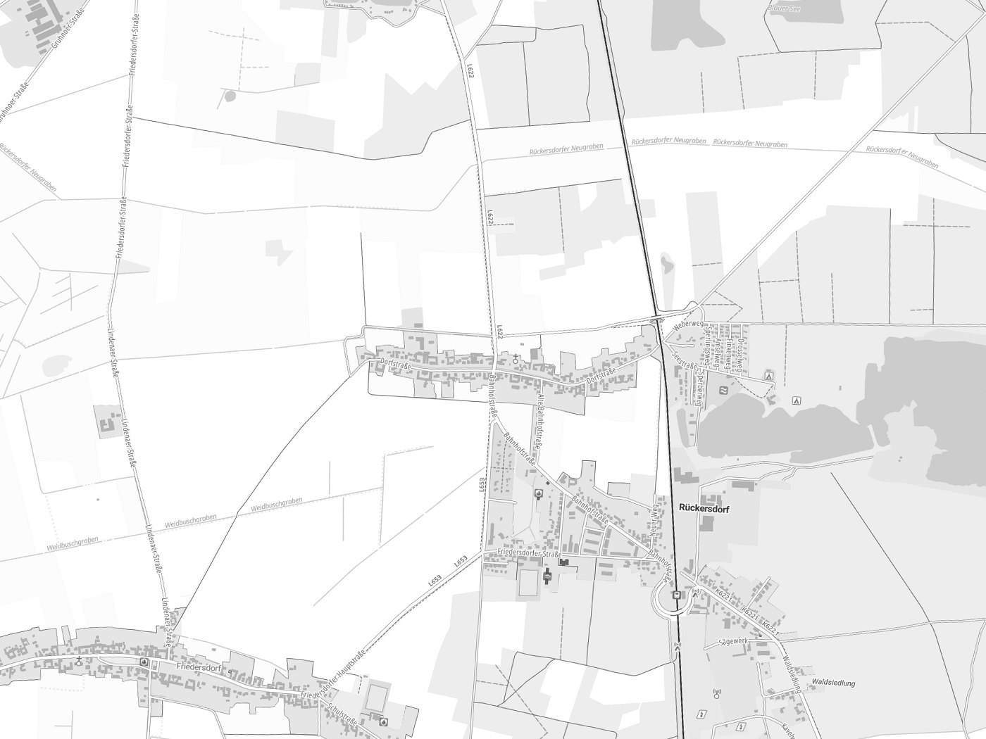 Kartenausschnitt Rückersdorf mit Gewässern