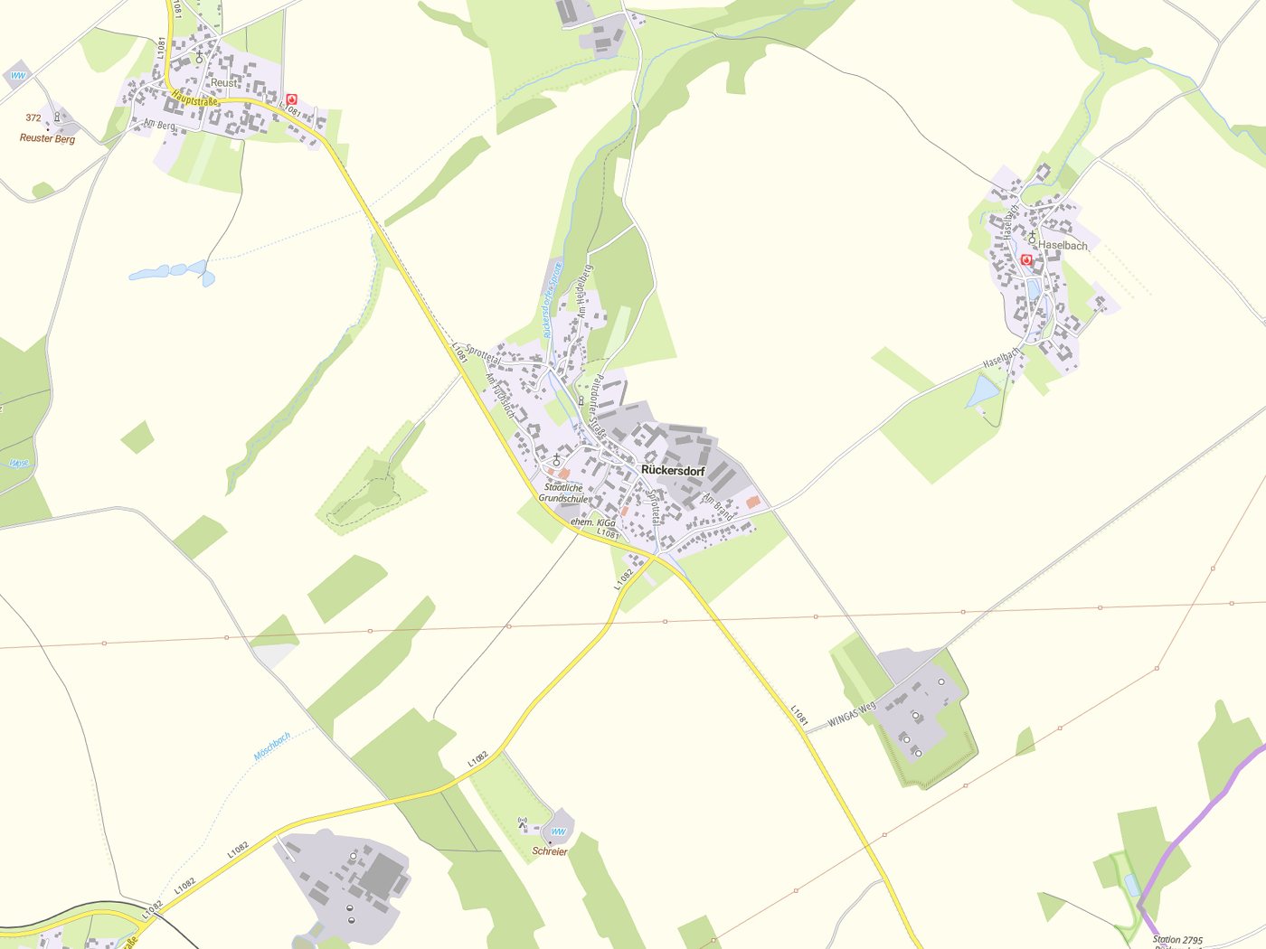 Kartenausschnitt Rückersdorf mit Gewässern