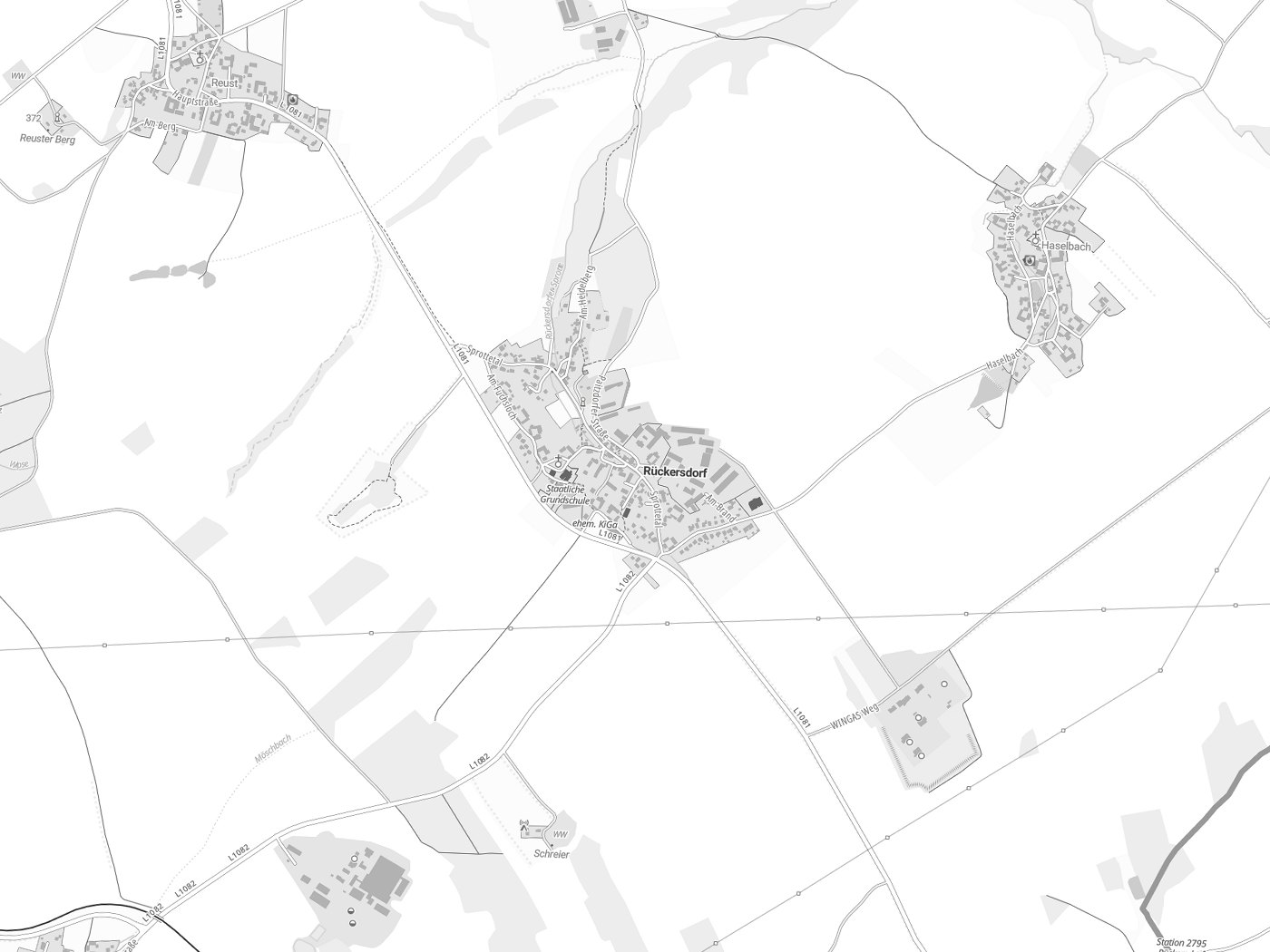 Kartenausschnitt Rückersdorf mit Gewässern