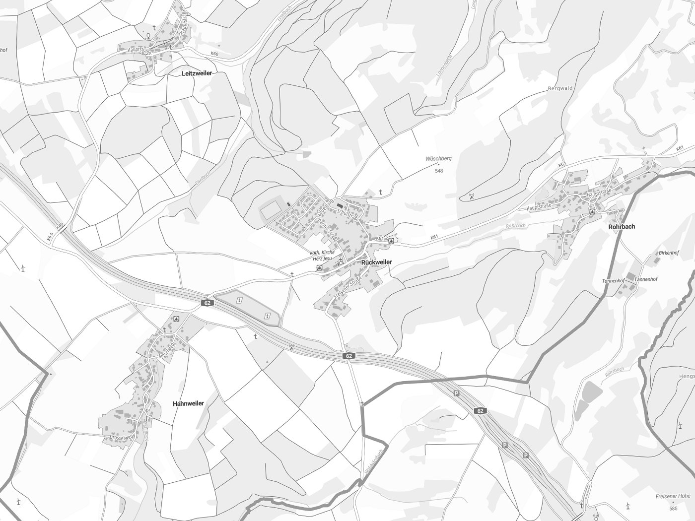 Kartenausschnitt Rückweiler mit Gewässern