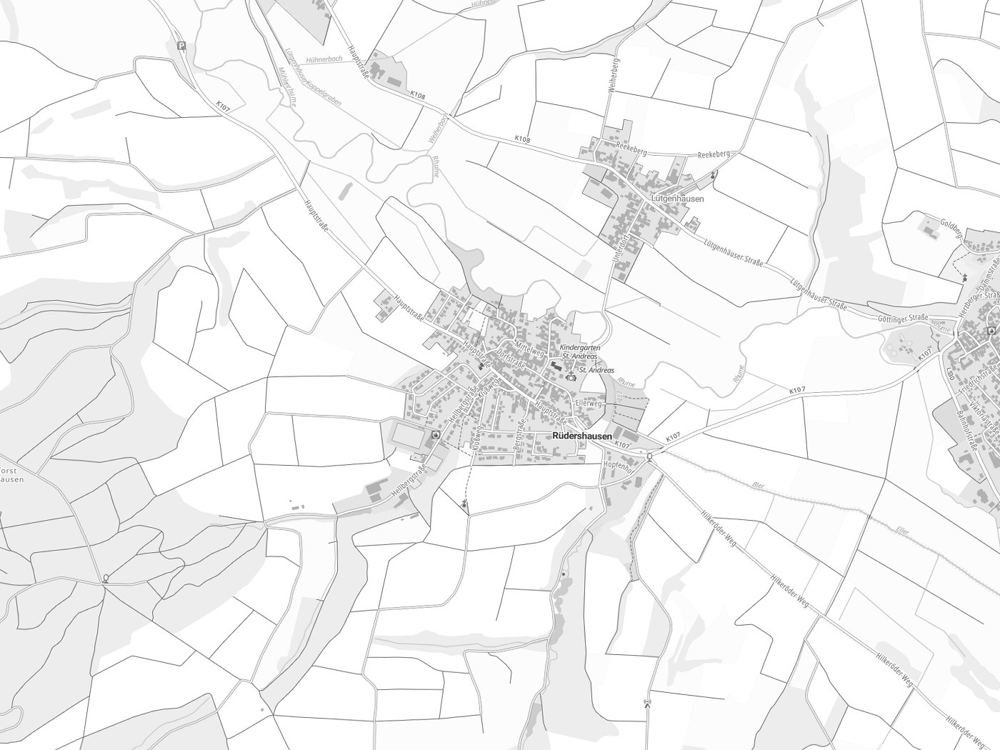 Kartenausschnitt Rüdershausen mit Gewässern
