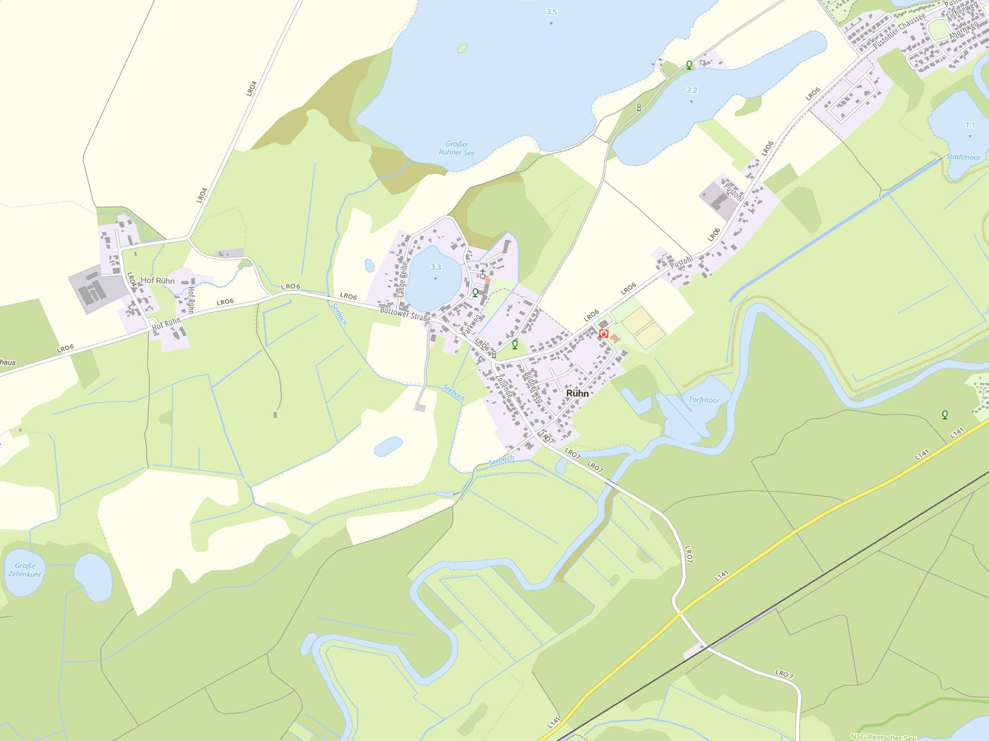 Kartenausschnitt Rühn mit Gewässern