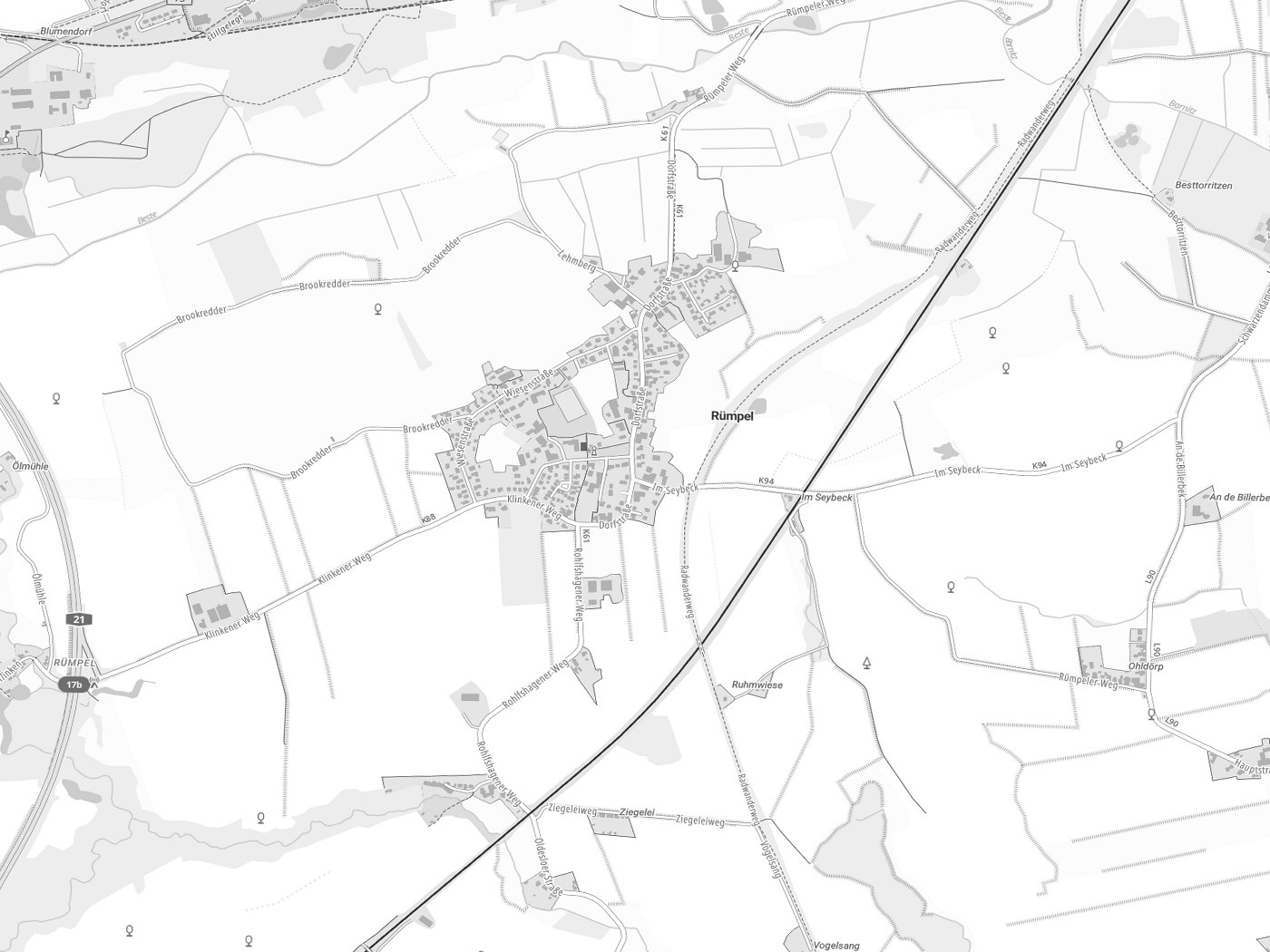 Kartenausschnitt Rümpel mit Gewässern
