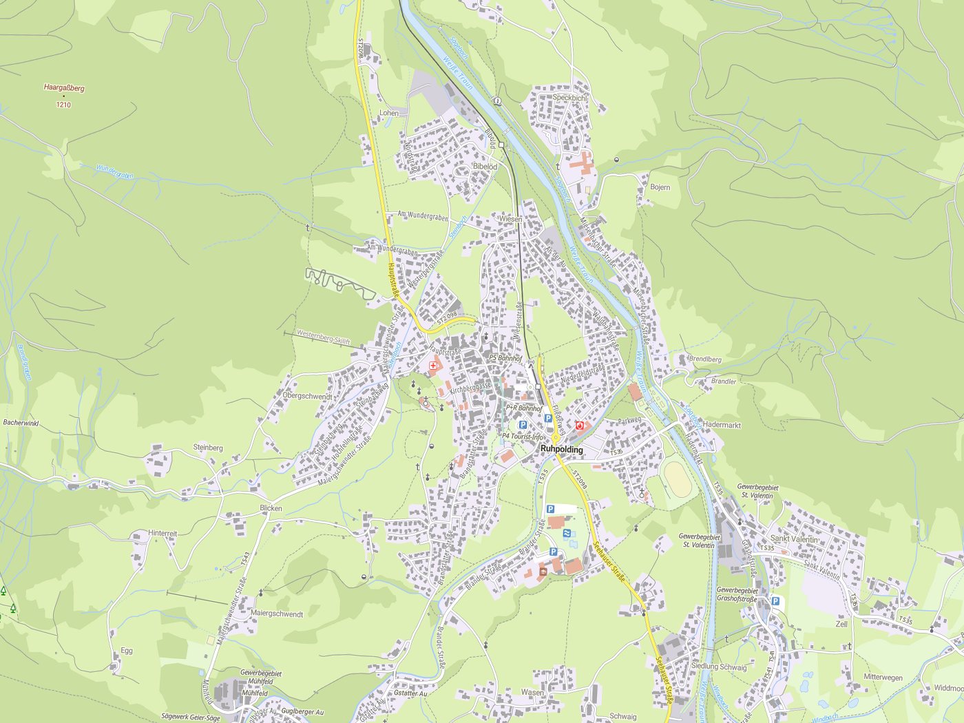 Kartenausschnitt Ruhpolding mit Gewässern
