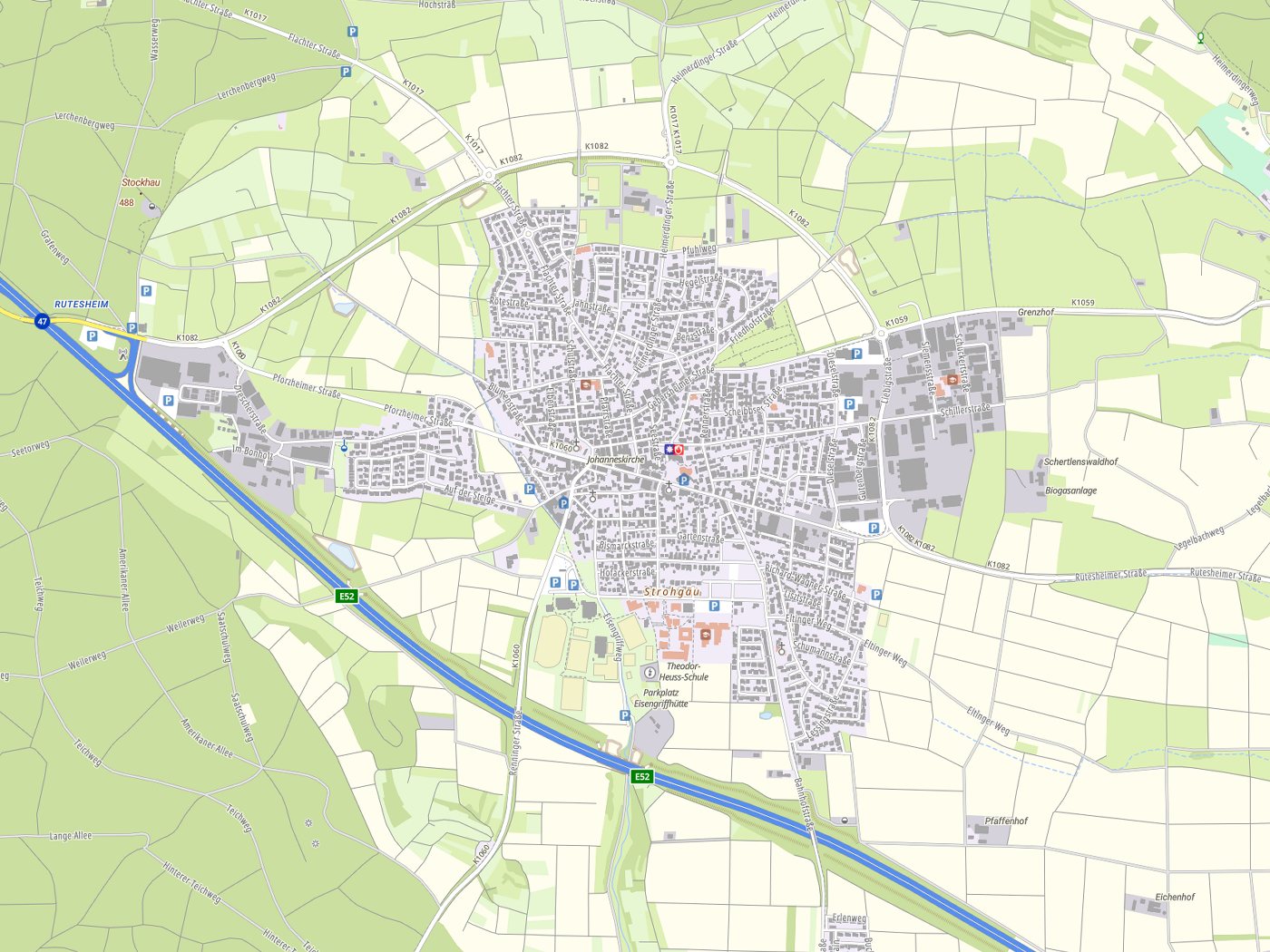 Kartenausschnitt Rutesheim mit Gewässern