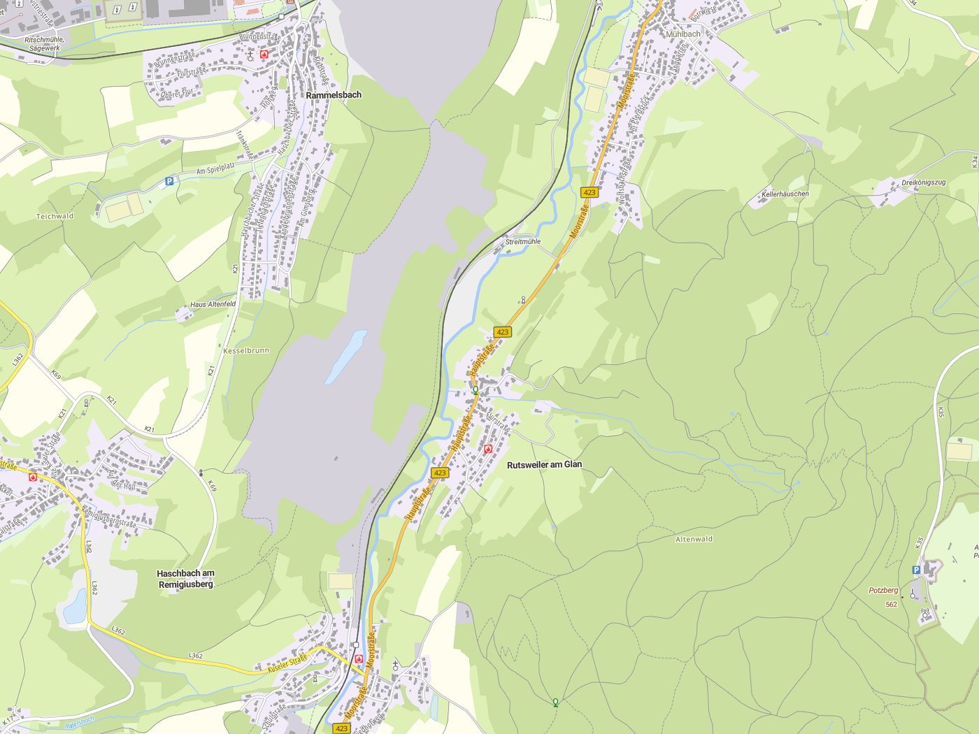 Kartenausschnitt Rutsweiler am Glan mit Gewässern