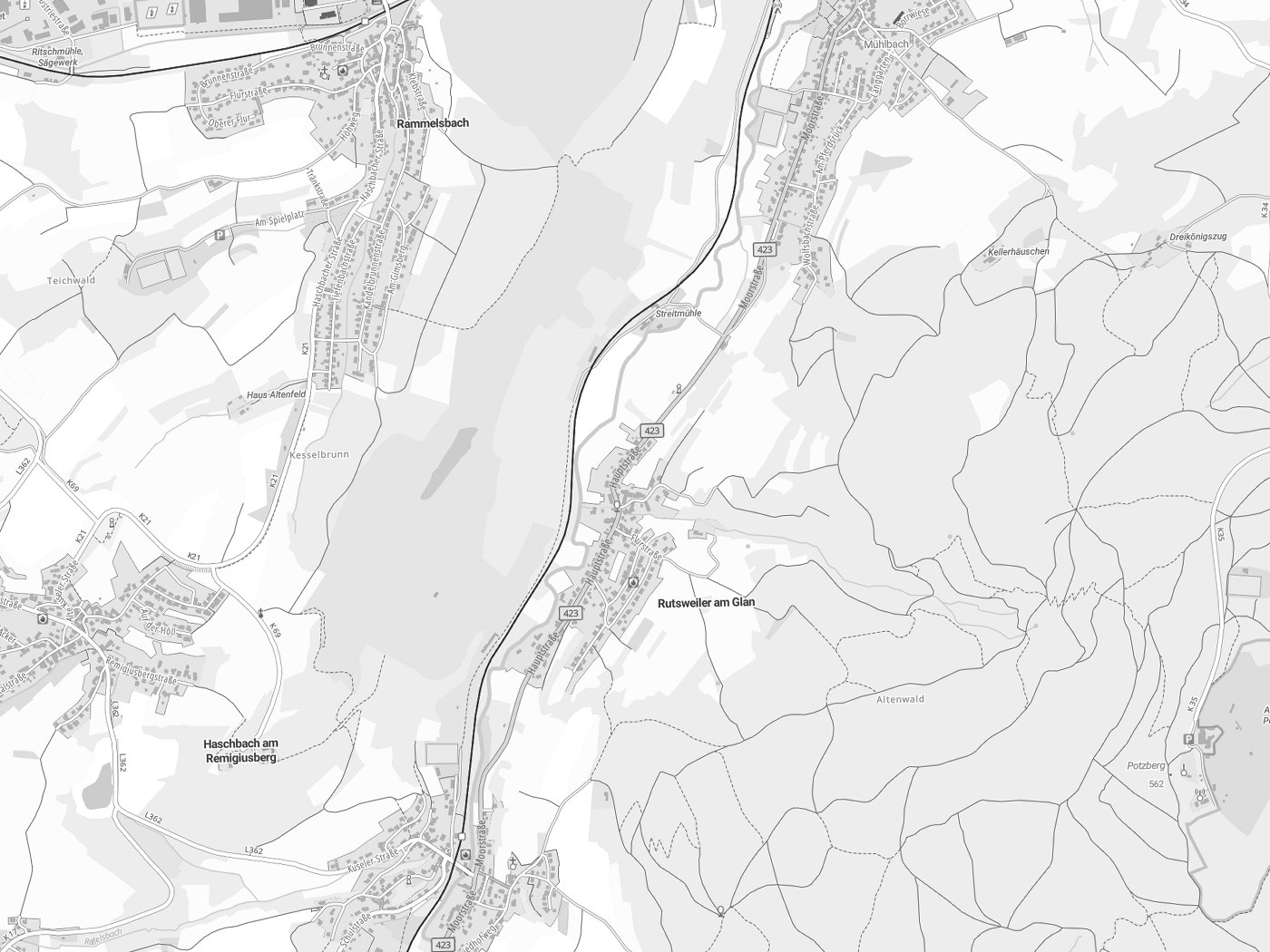 Kartenausschnitt Rutsweiler am Glan mit Gewässern