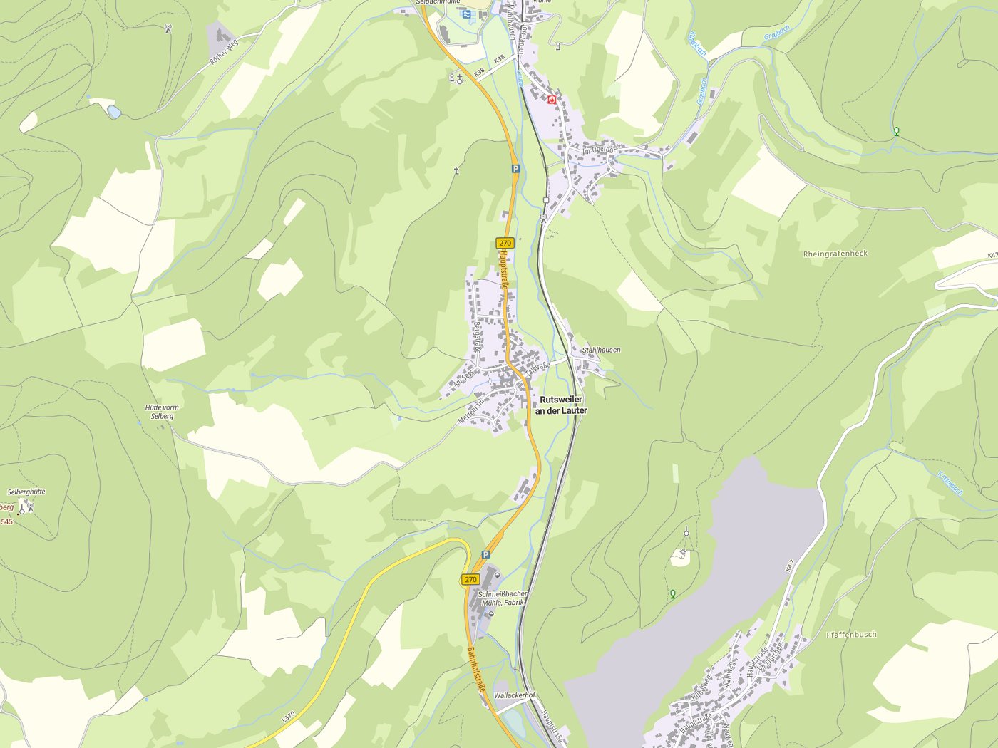 Kartenausschnitt Rutsweiler an der Lauter mit Gewässern