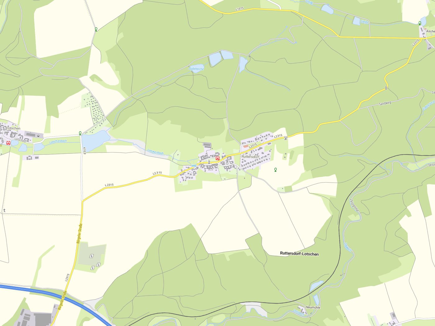 Kartenausschnitt Ruttersdorf-Lotschen mit Gewässern