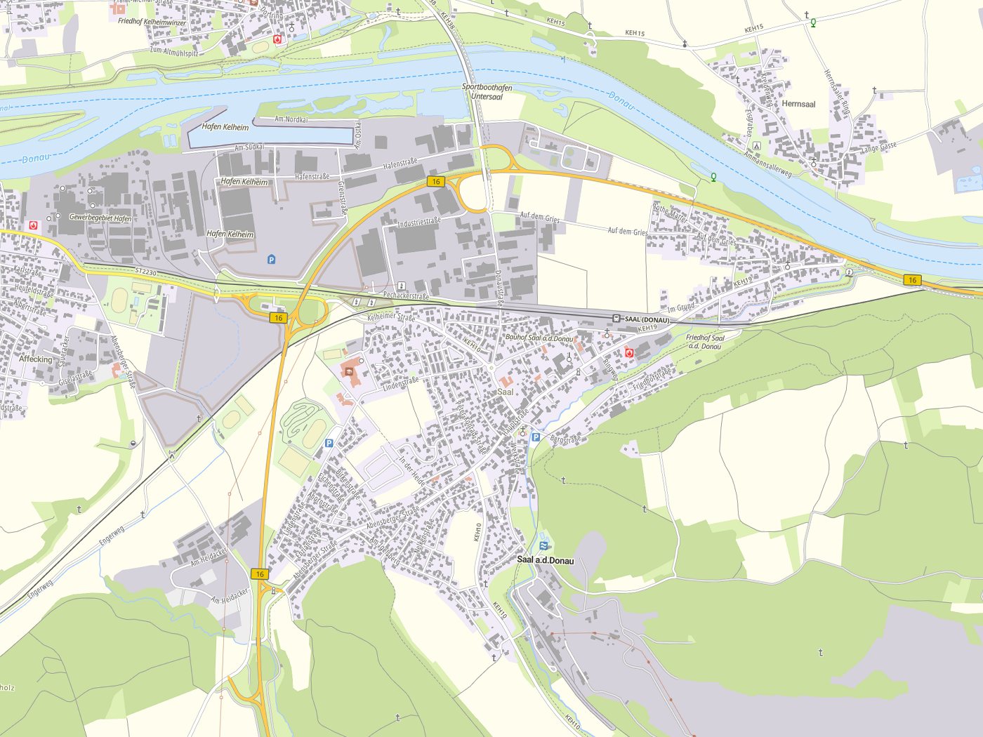 Kartenausschnitt Saal a.d.Donau mit Gewässern
