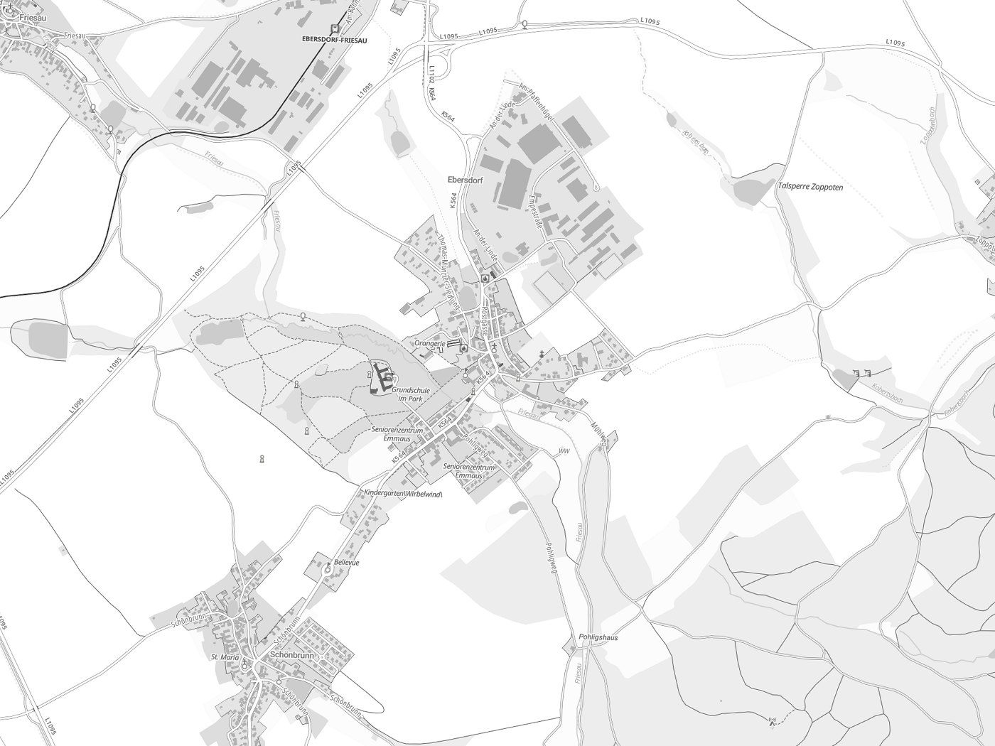 Kartenausschnitt Saalburg-Ebersdorf mit Gewässern