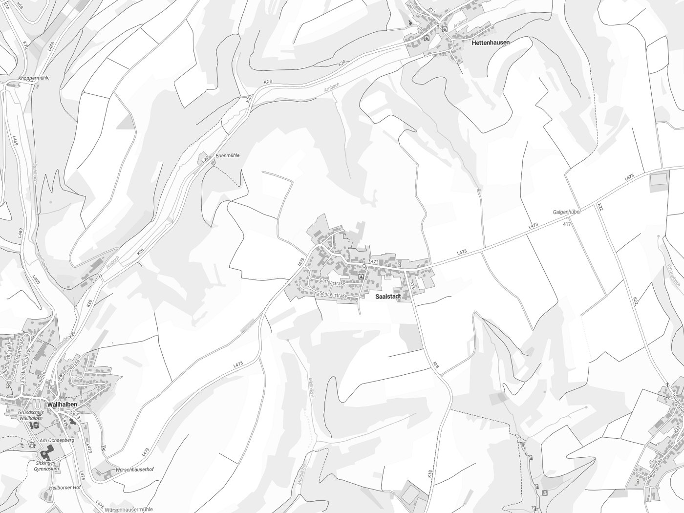 Kartenausschnitt Saalstadt mit Gewässern