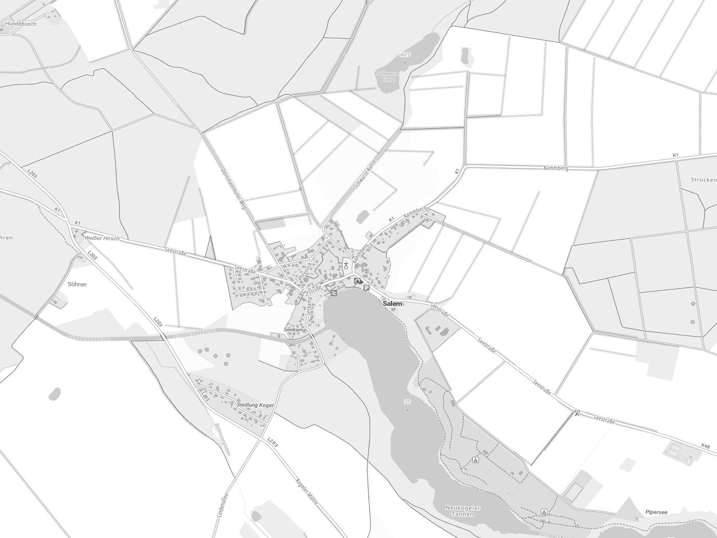 Kartenausschnitt Salem mit Gewässern