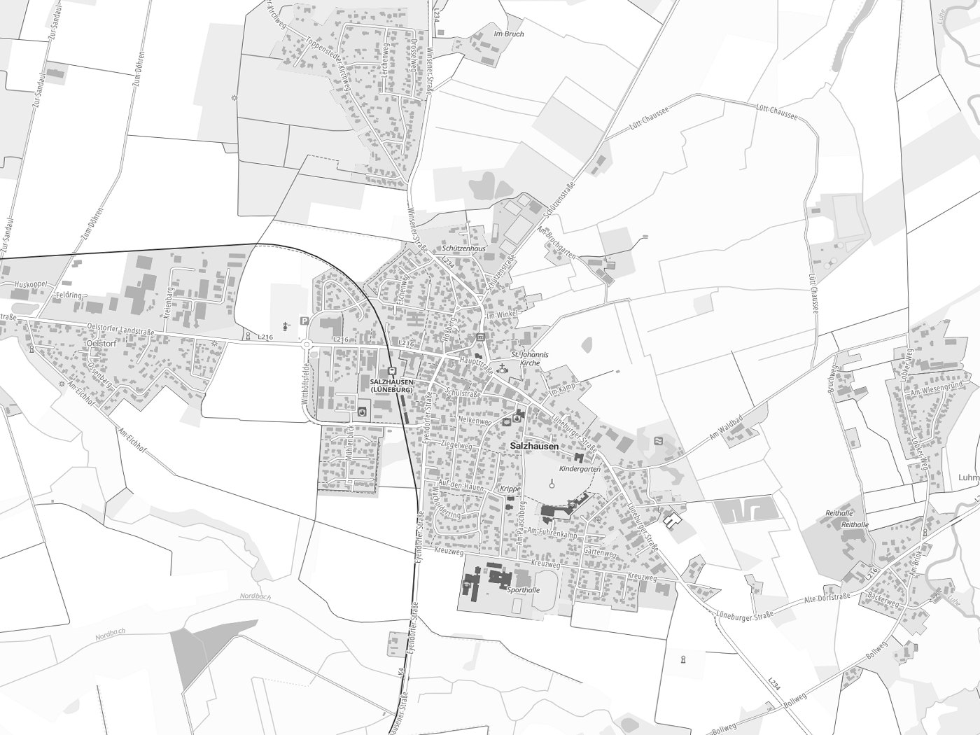 Kartenausschnitt Salzhausen mit Gewässern