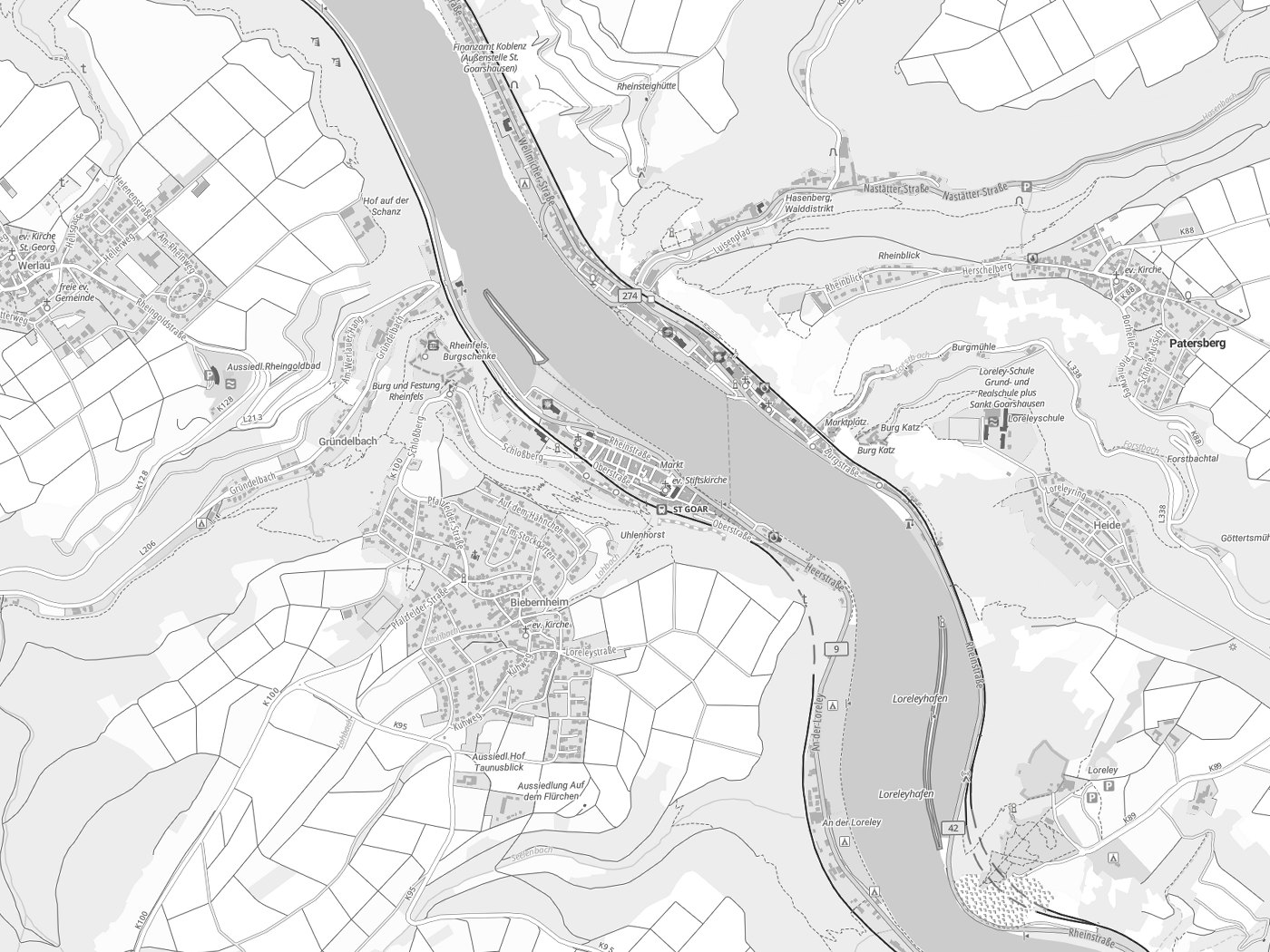 Kartenausschnitt Sankt Goar mit Gewässern
