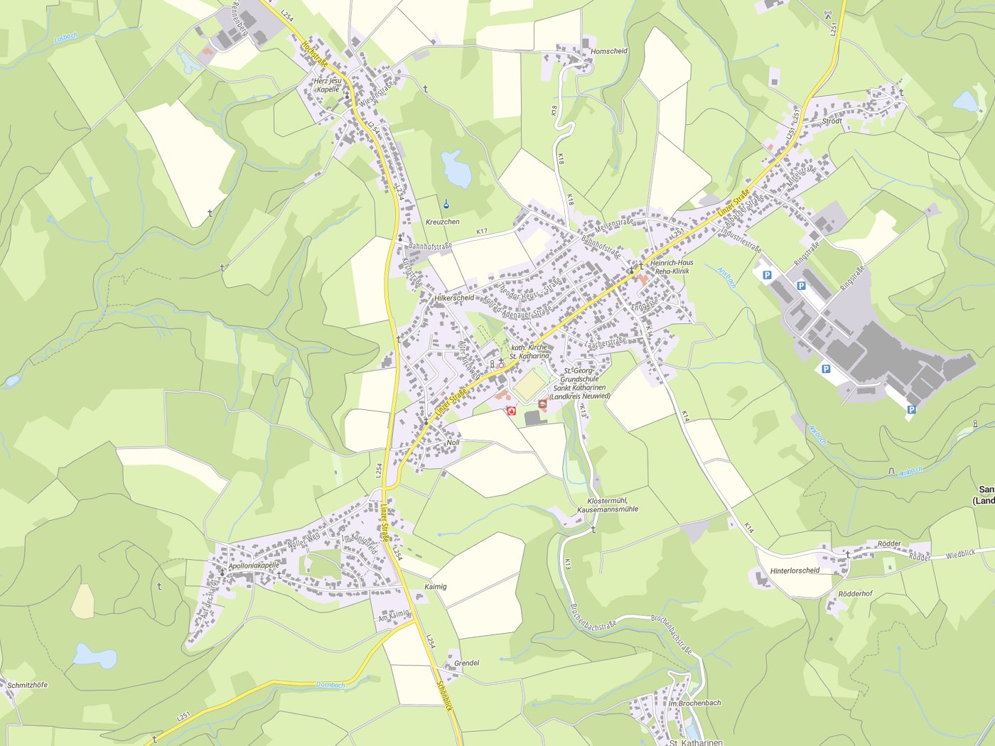 Kartenausschnitt Sankt Katharinen (Landkreis Neuwied) mit Gewässern