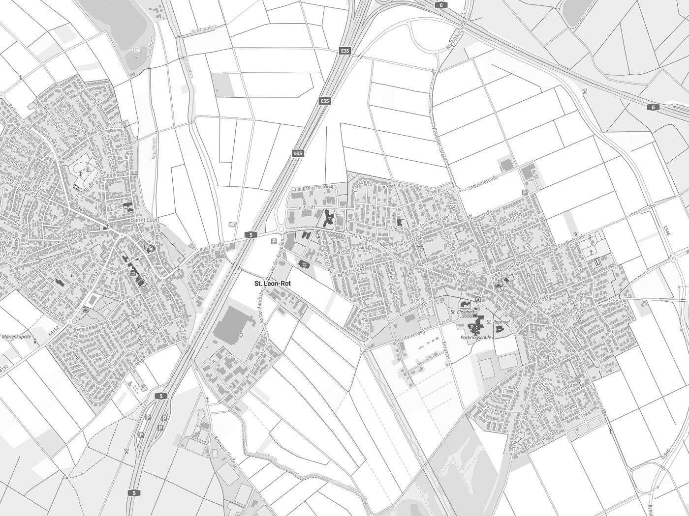 Kartenausschnitt Sankt Leon-Rot mit Gewässern