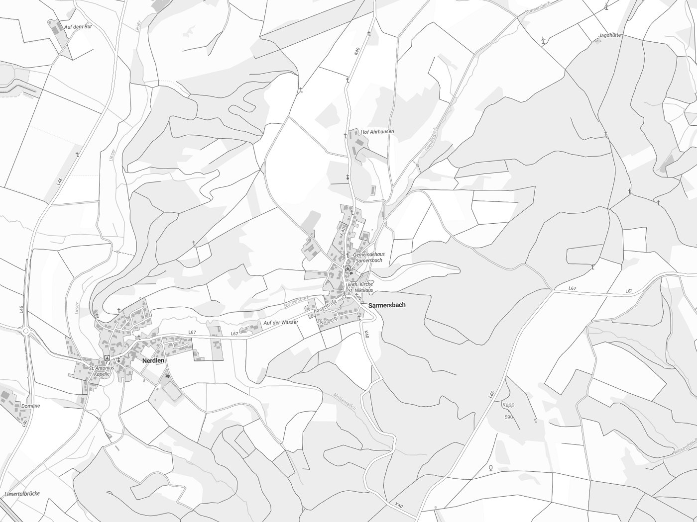 Kartenausschnitt Sarmersbach mit Gewässern