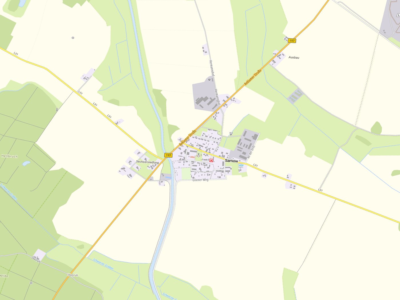 Kartenausschnitt Sarnow mit Gewässern