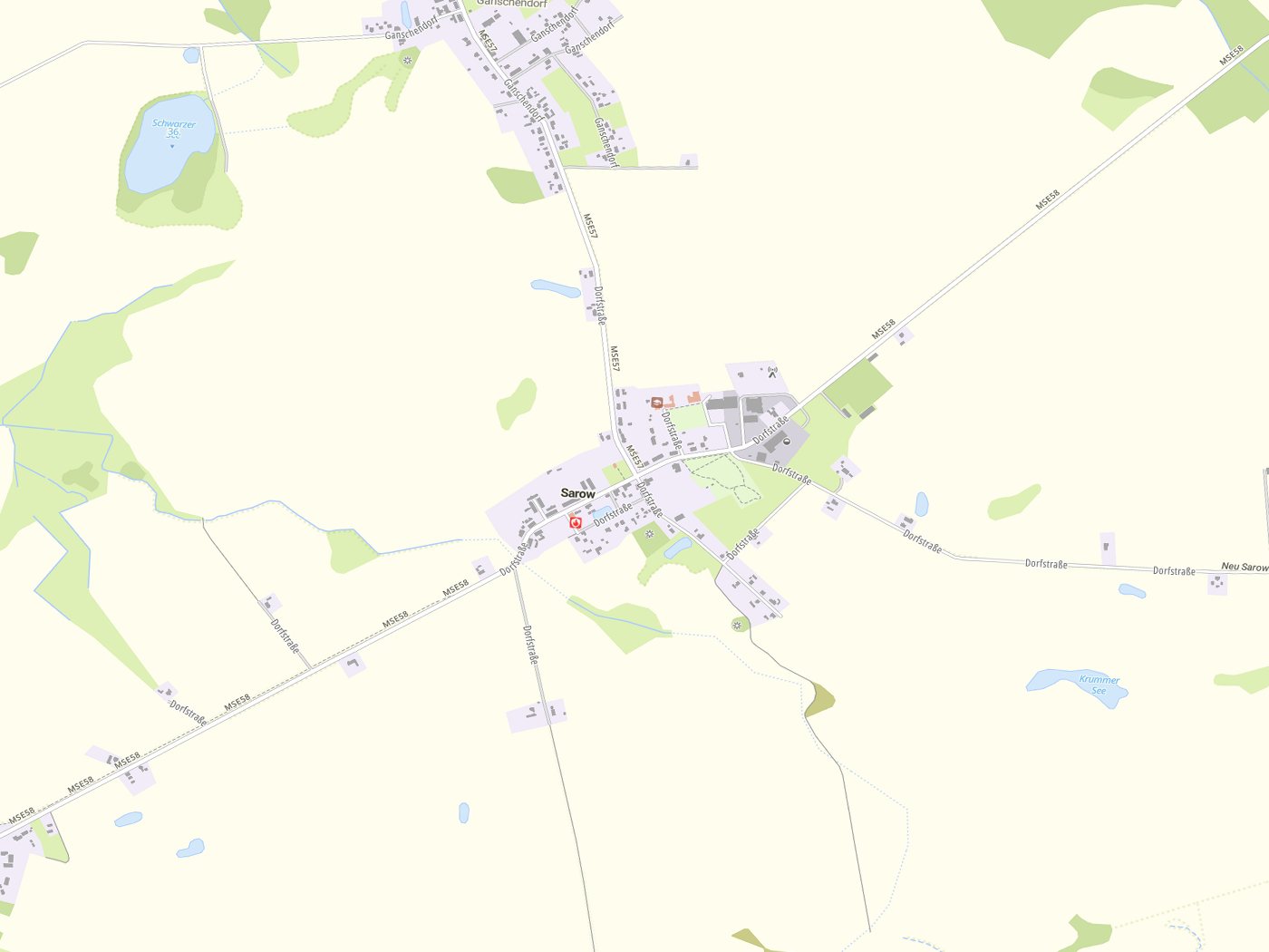 Kartenausschnitt Sarow mit Gewässern