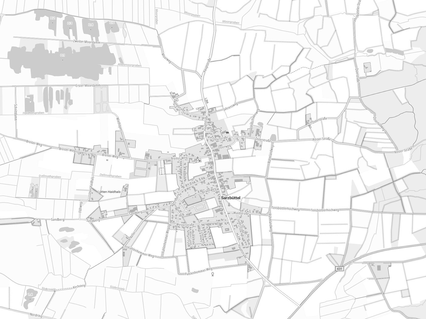 Kartenausschnitt Sarzbüttel mit Gewässern