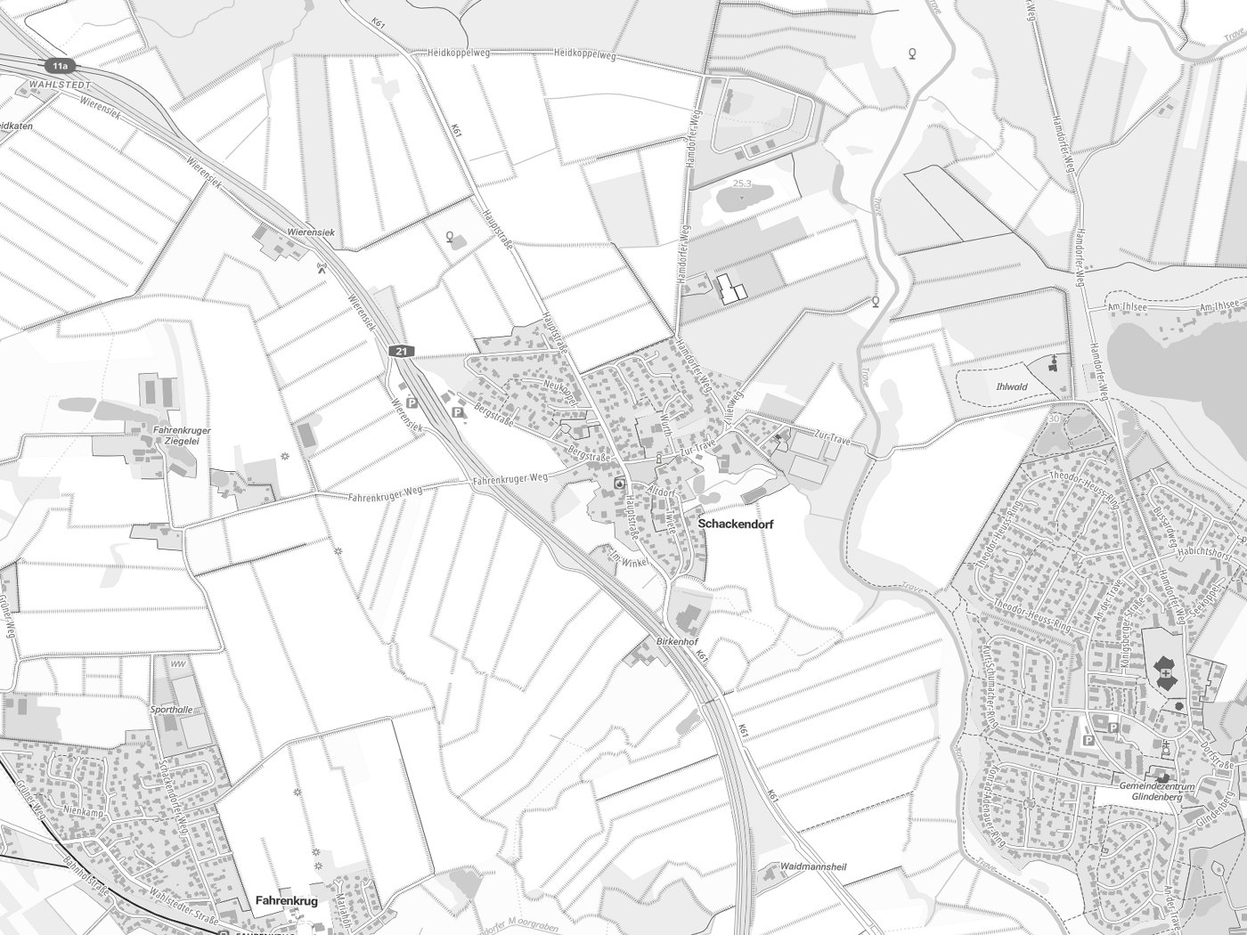 Kartenausschnitt Schackendorf mit Gewässern