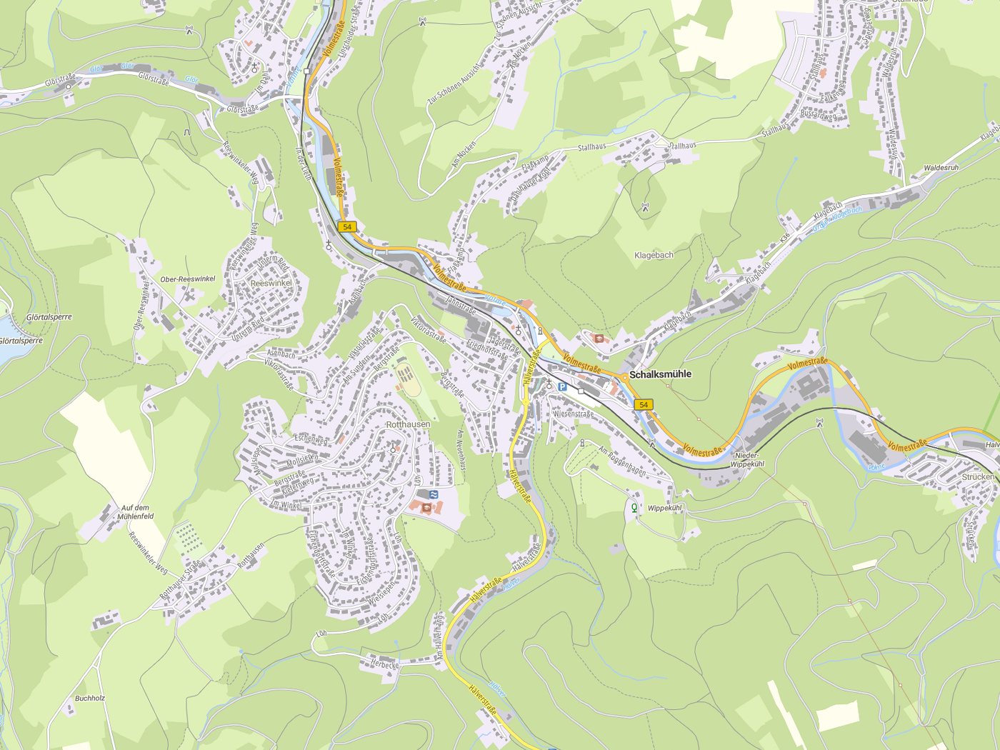 Kartenausschnitt Schalksmühle mit Gewässern