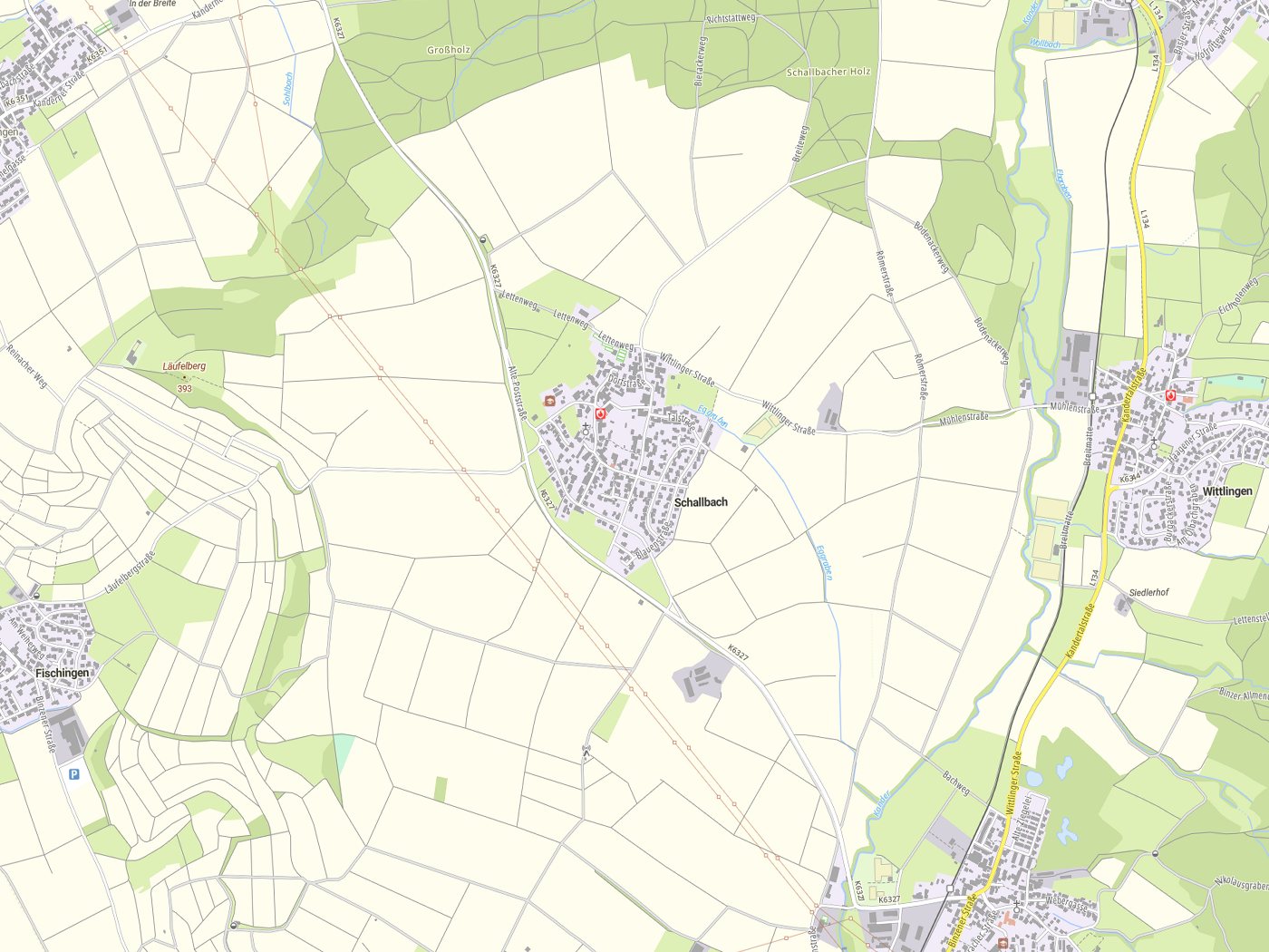 Kartenausschnitt Schallbach mit Gewässern