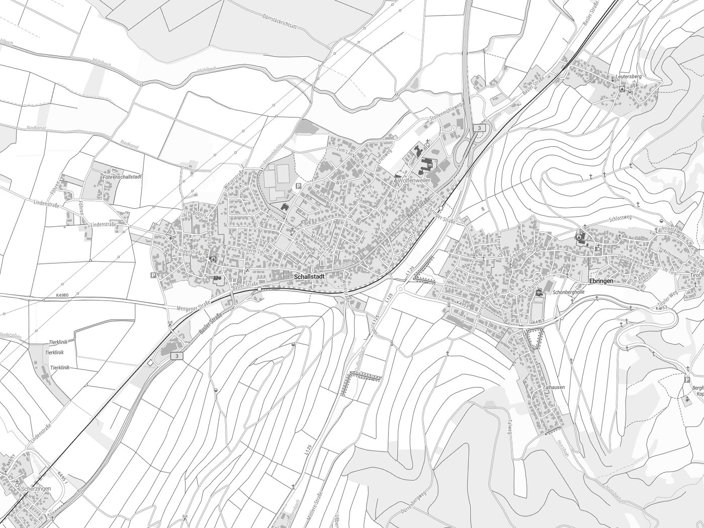 Kartenausschnitt Schallstadt mit Gewässern