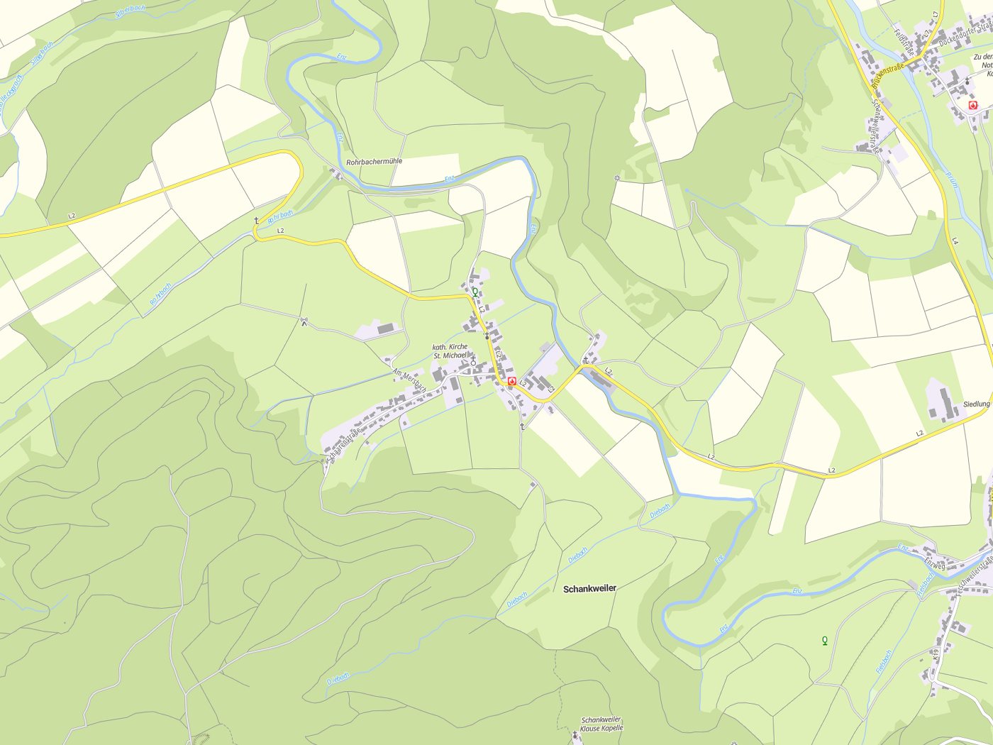 Kartenausschnitt Schankweiler mit Gewässern