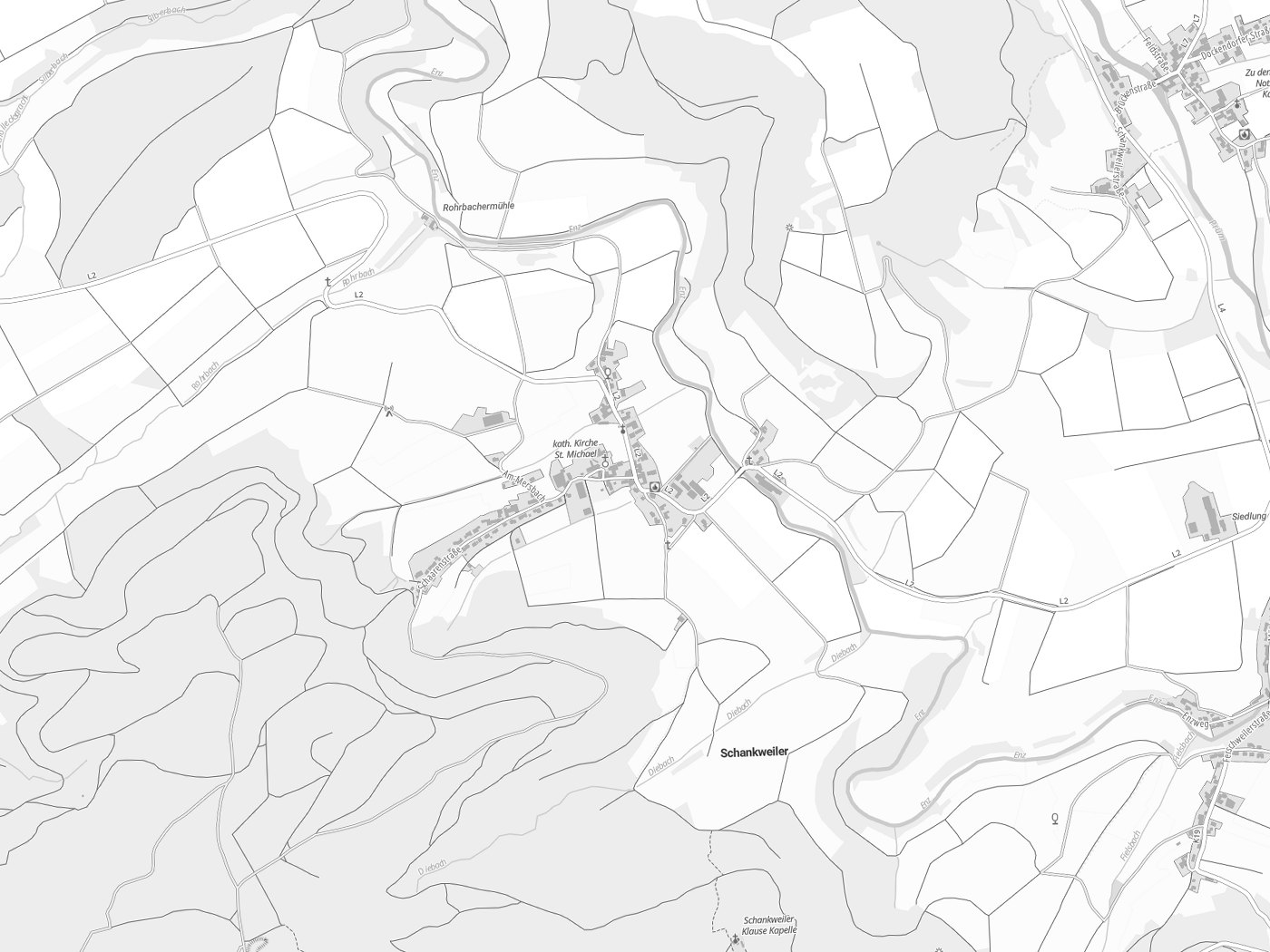 Kartenausschnitt Schankweiler mit Gewässern
