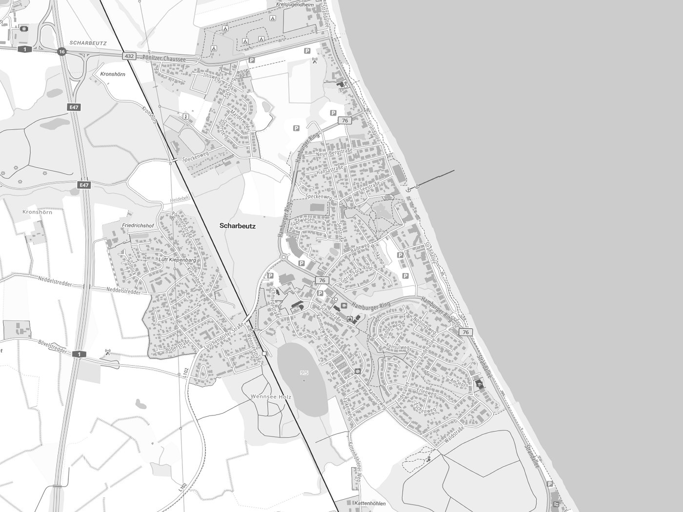 Kartenausschnitt Scharbeutz mit Gewässern