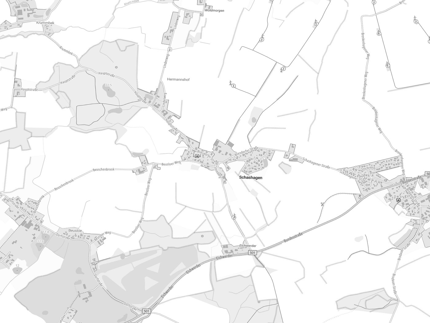 Kartenausschnitt Schashagen mit Gewässern