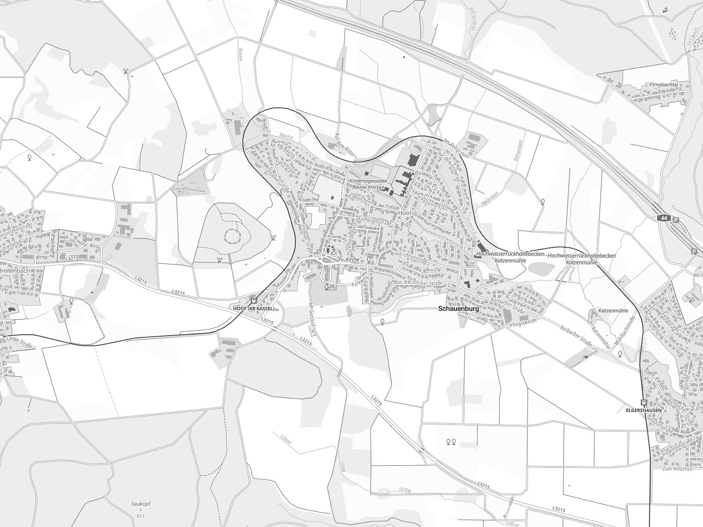 Kartenausschnitt Schauenburg mit Gewässern
