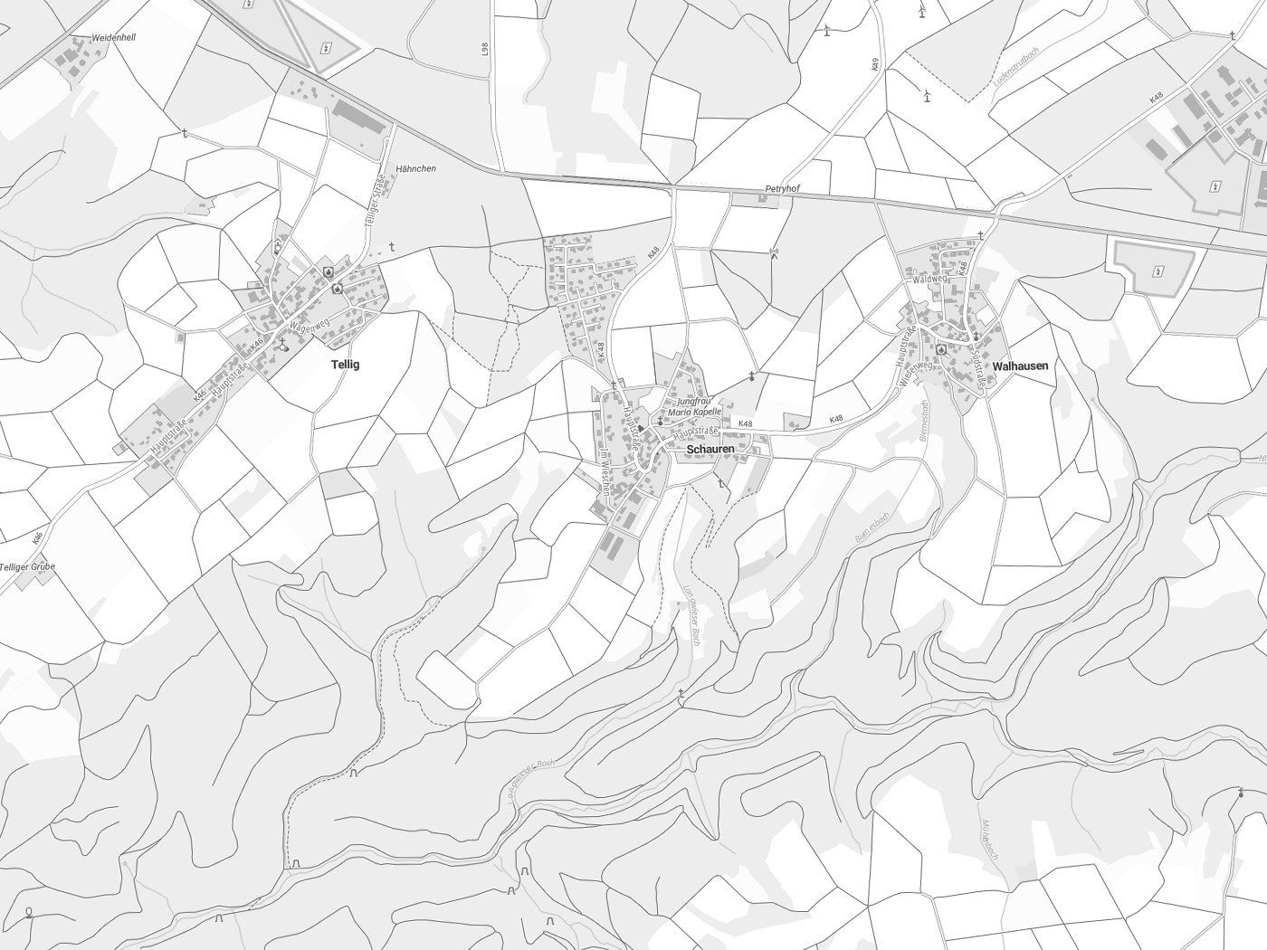 Kartenausschnitt Schauren mit Gewässern